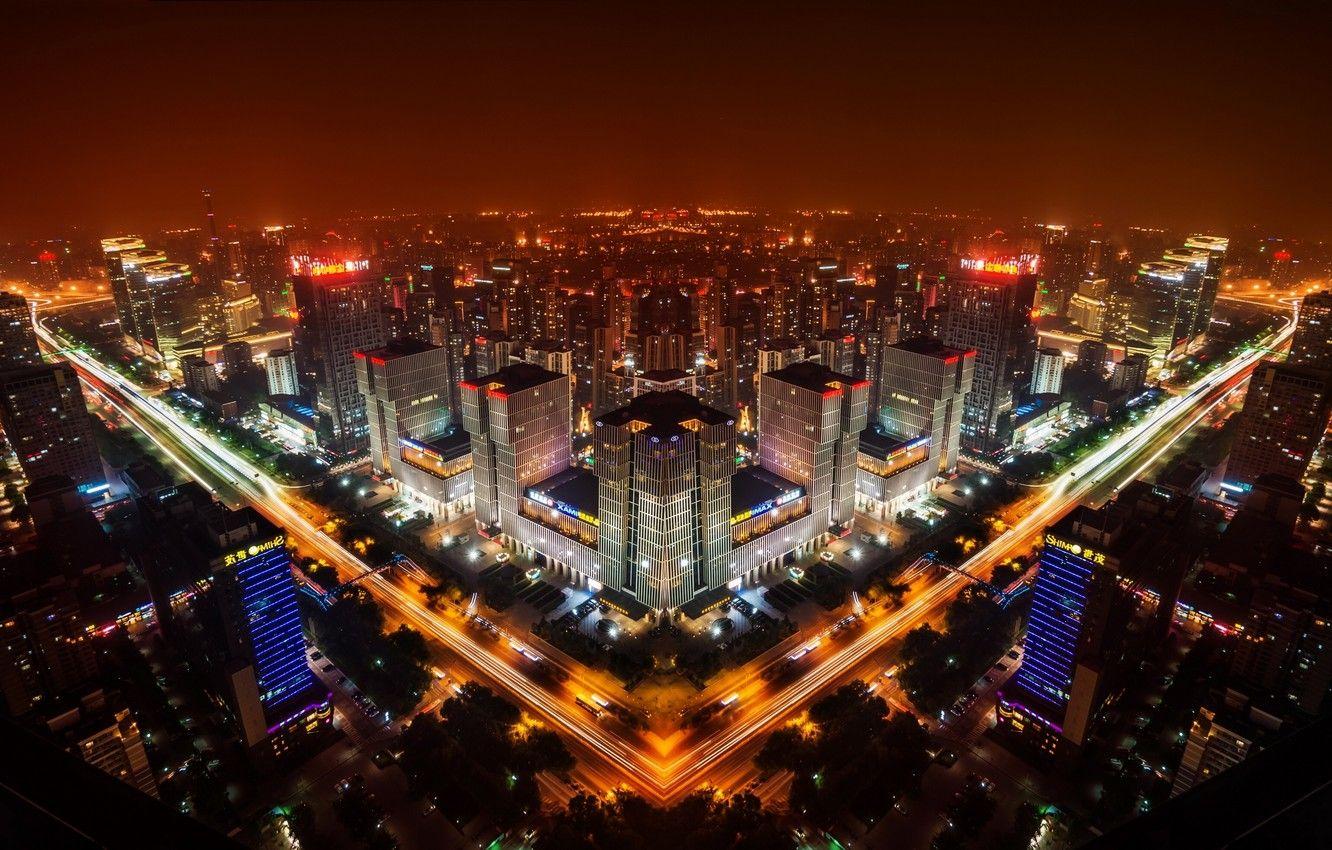 1332x850 Wallpaper China, panorama, China, night city, Beijing