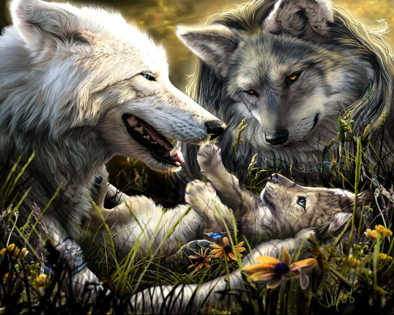 1280x1024 Super Cool Wolf Family Wallpaper