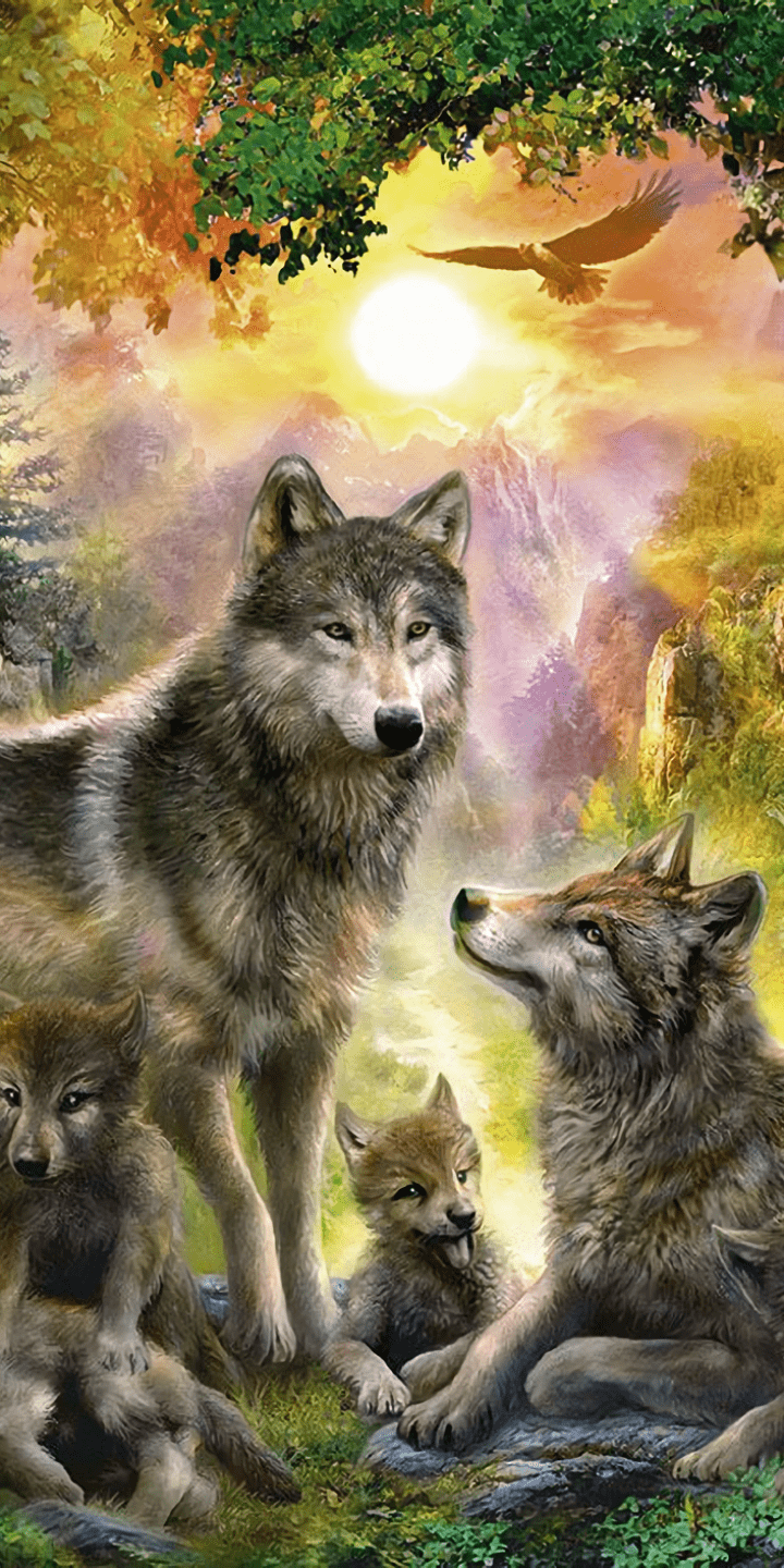 720x1440 Wolf Family Wallpaper