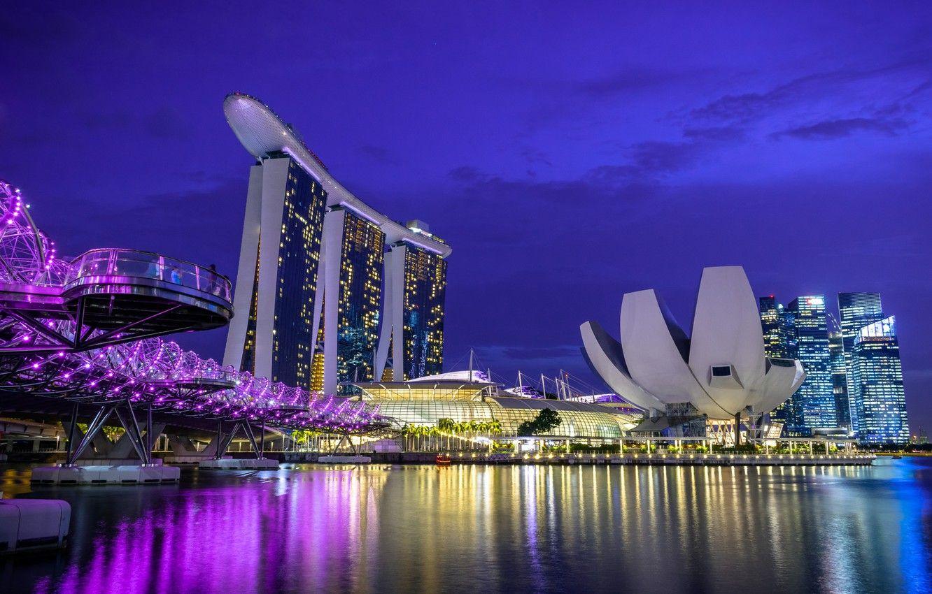 1332x850 Wallpaper night, lights, Singapore, the hotel image