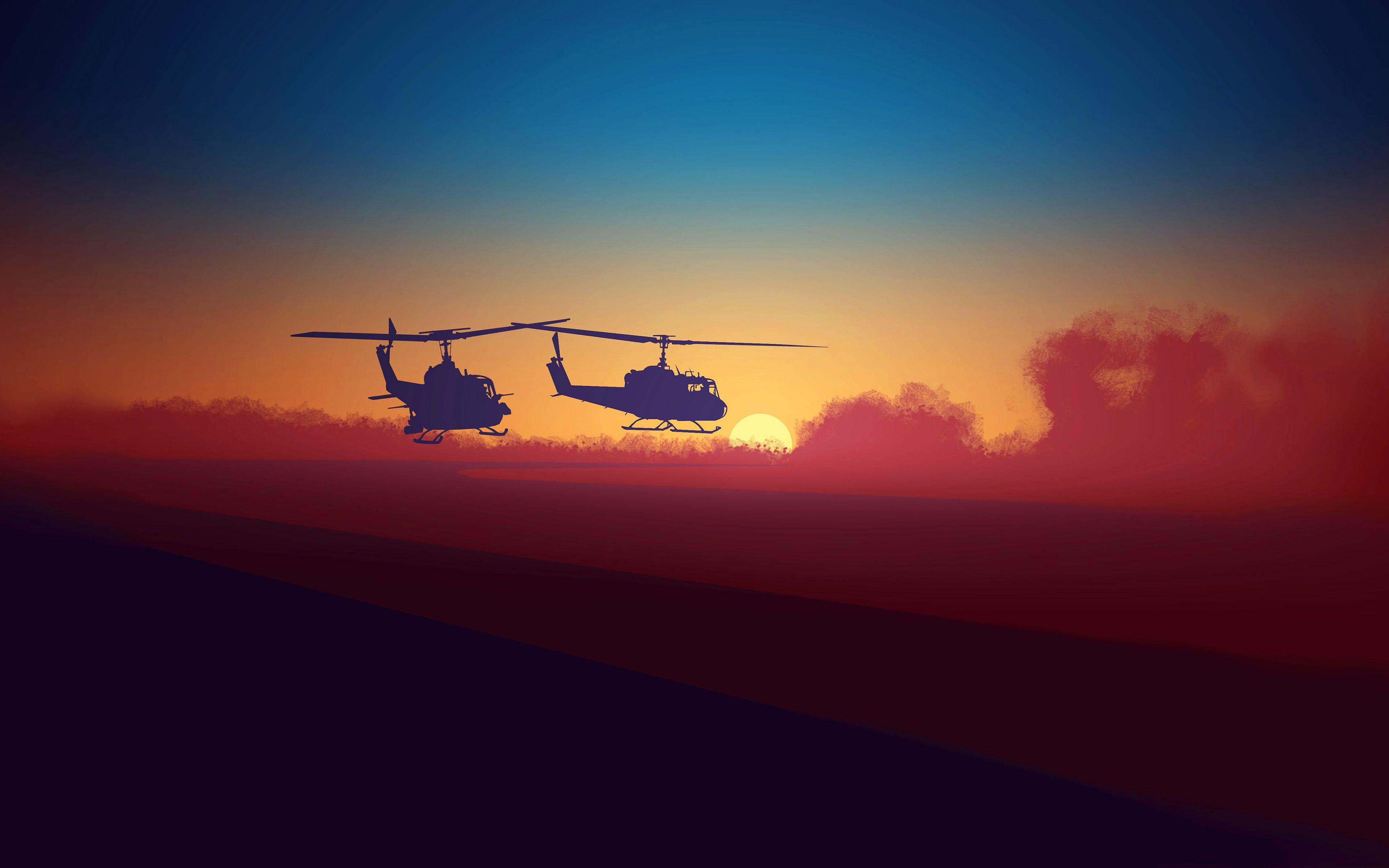 3840x2400 Military Choppers Sunset 5K. Sunset, Military, Desktop wallpaper