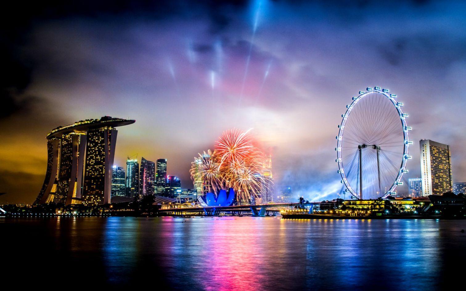 1512x945 Skyline Singapore City At Night HD Wallpaper