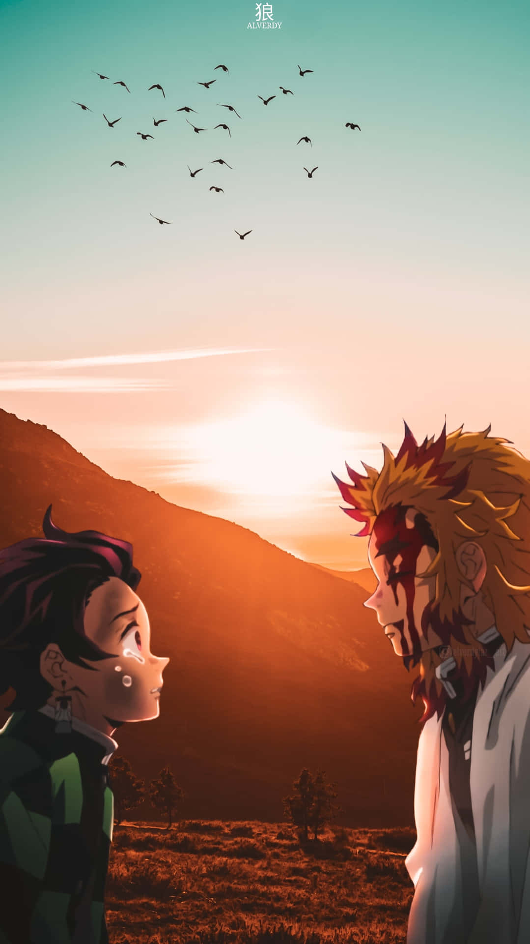 1079x1920 Download Caption: Rengoku and Tanjiro, Unstoppable Duo of Demon Slayers Wallpaper