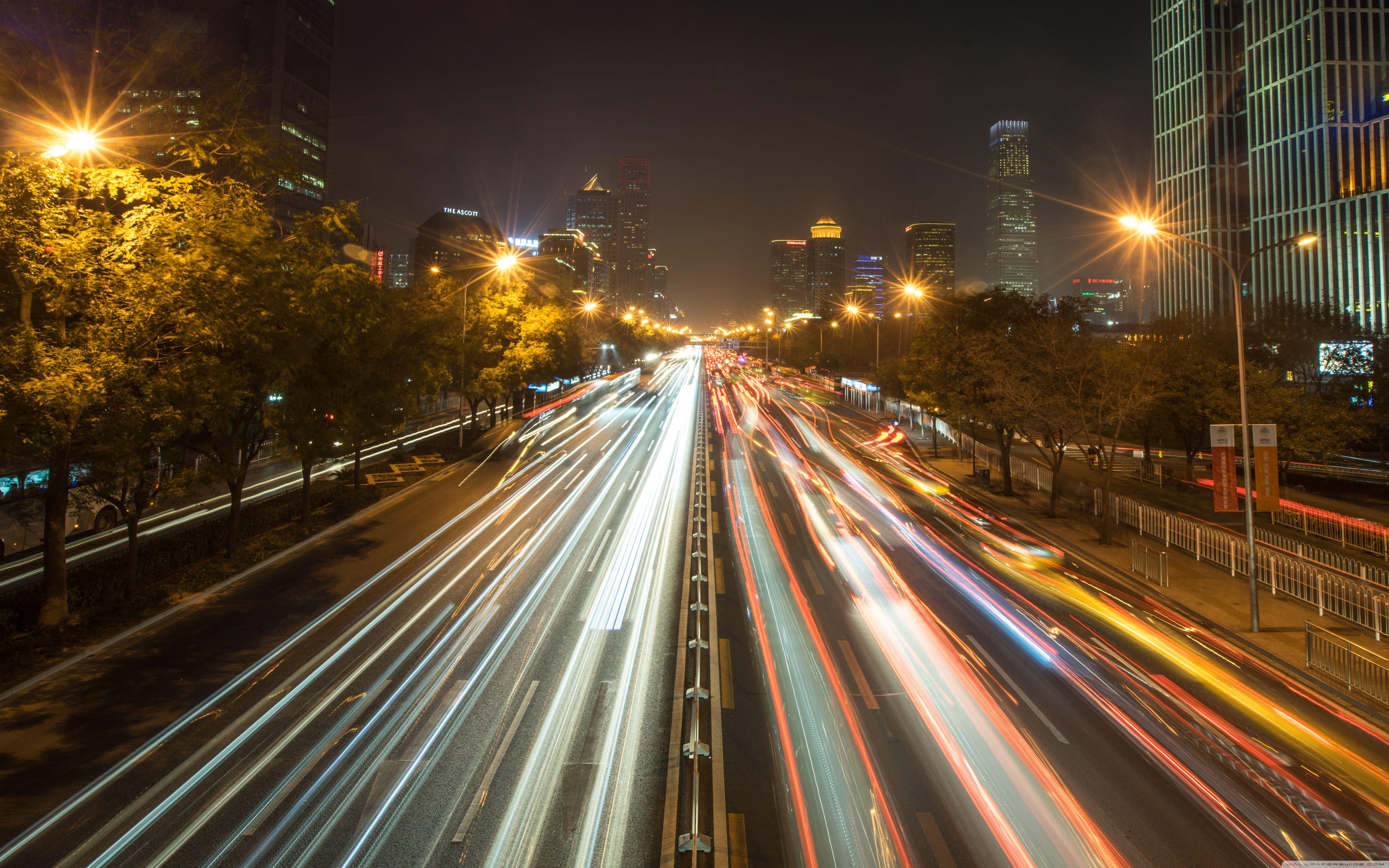 5120x3200 Download Evening Traffic in Beijing HD Wallpaper