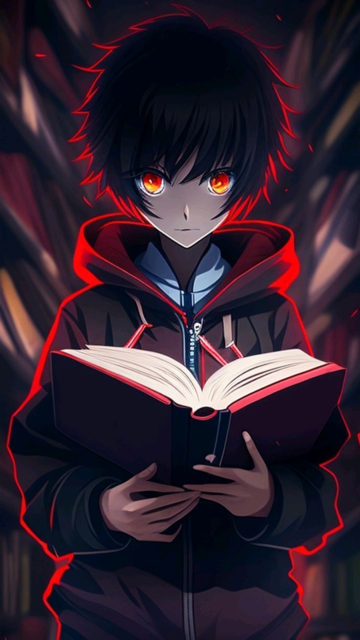 736x1308 anime boy red theme
