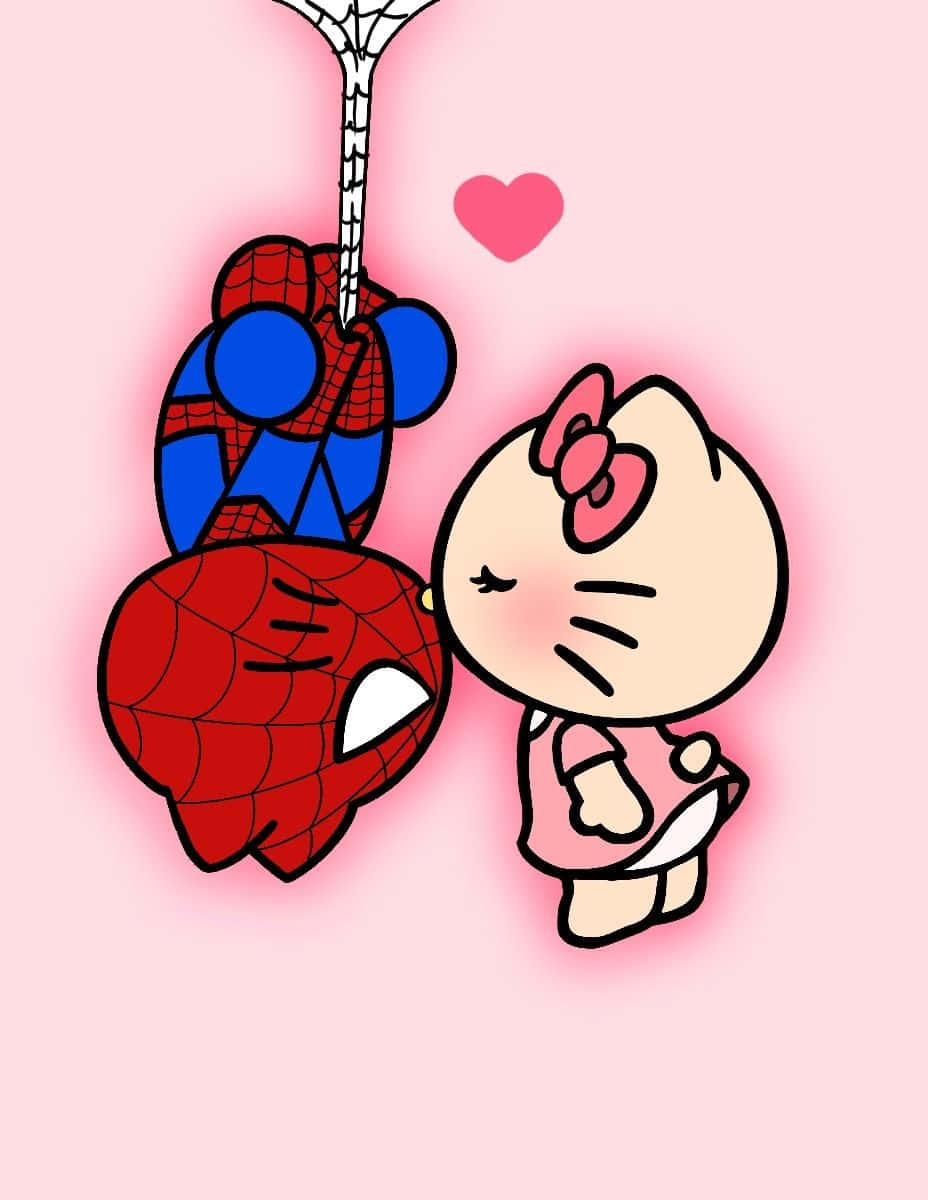 928x1200 Hello Kitty Spiderman Kiss Wallpaper