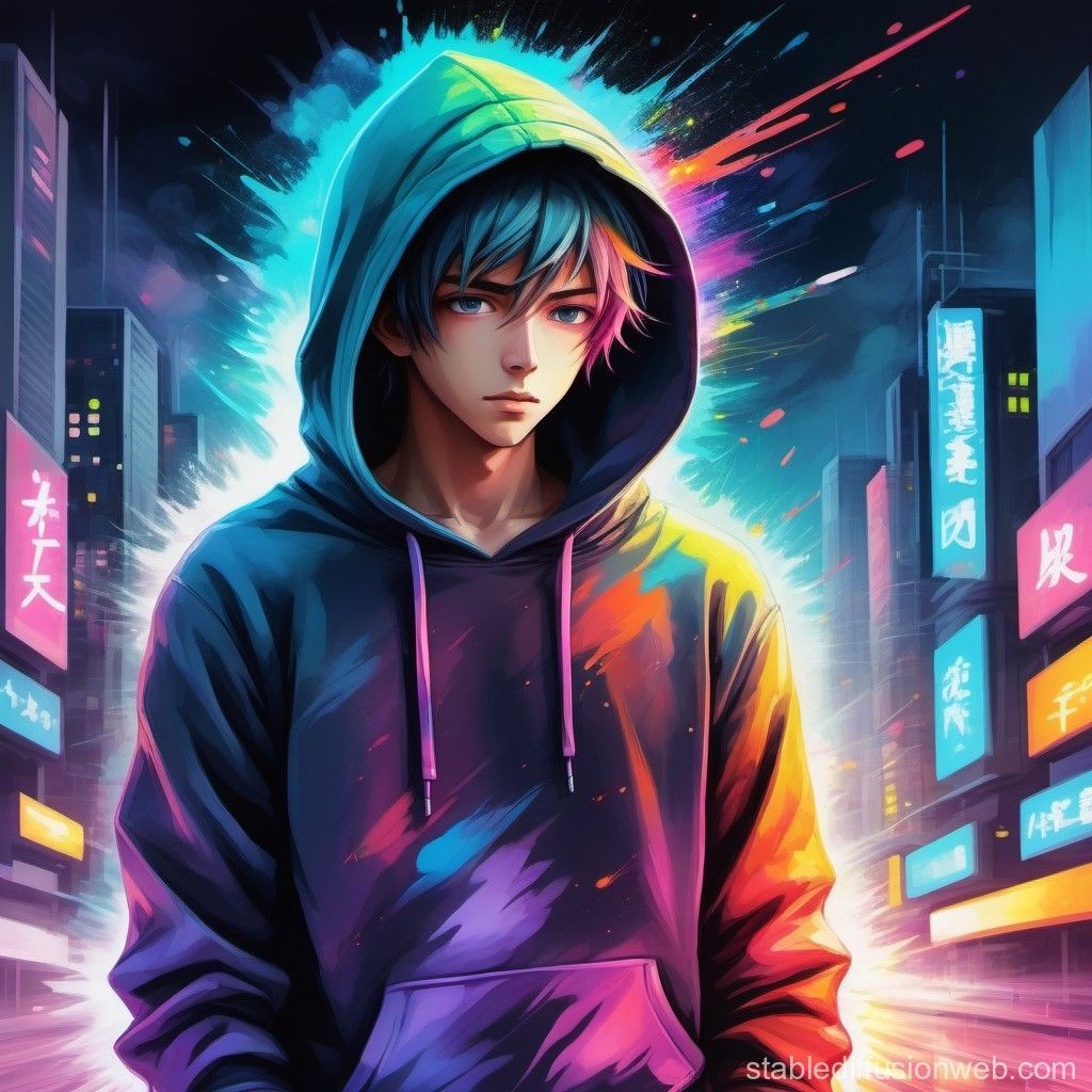 1024x1024 Neon Impressionist Anime Boy Portrait