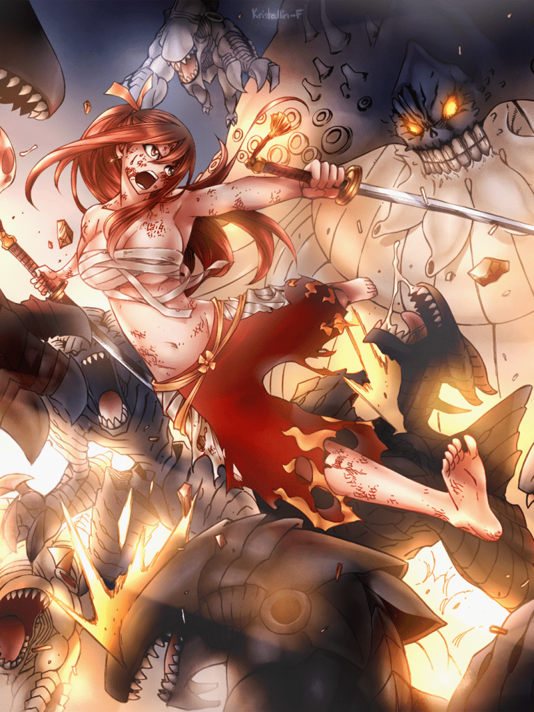 768x1024 Download 768x1024 Erza Scarlet, Fighting, Fairy Tail, Sword