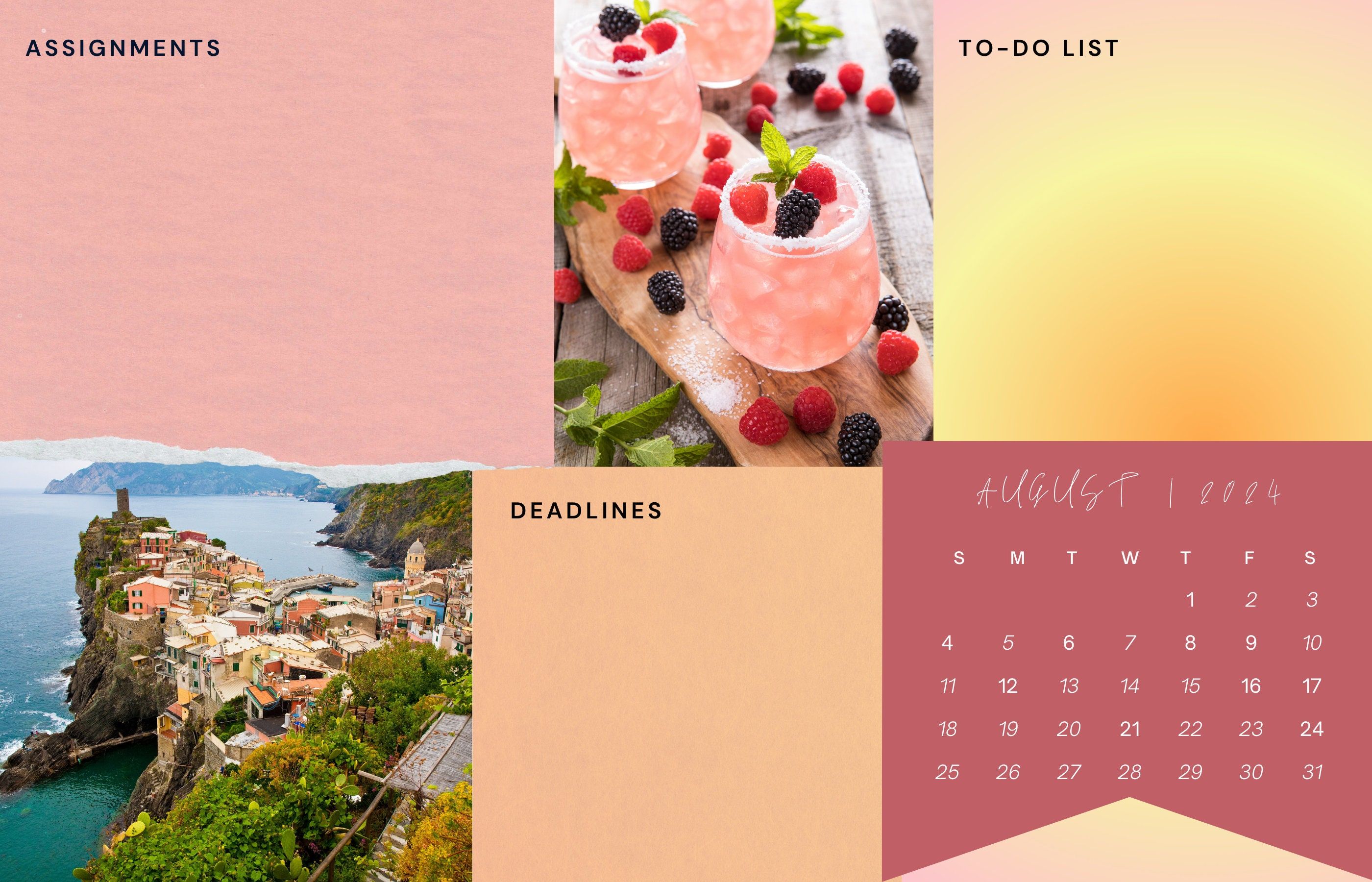 2800x1800 August 2024 Monthly Calendar Bundle