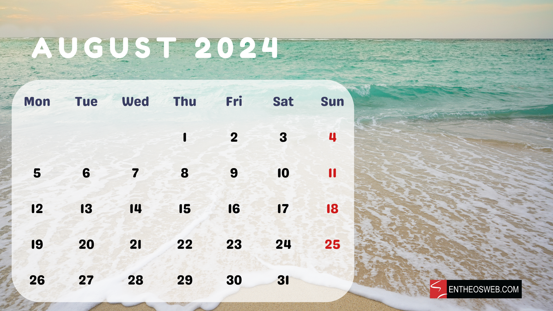 1920x1080 August 2024 Calendar Wallpaper