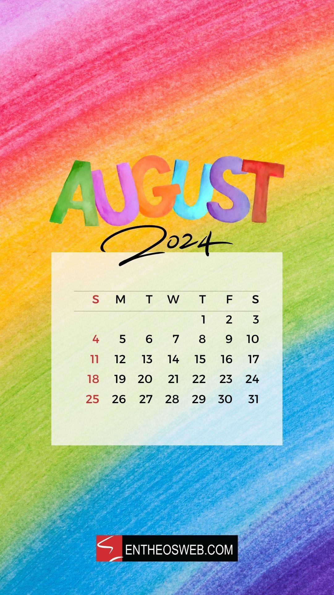 1080x1920 August Calendar Phone Wallpaper