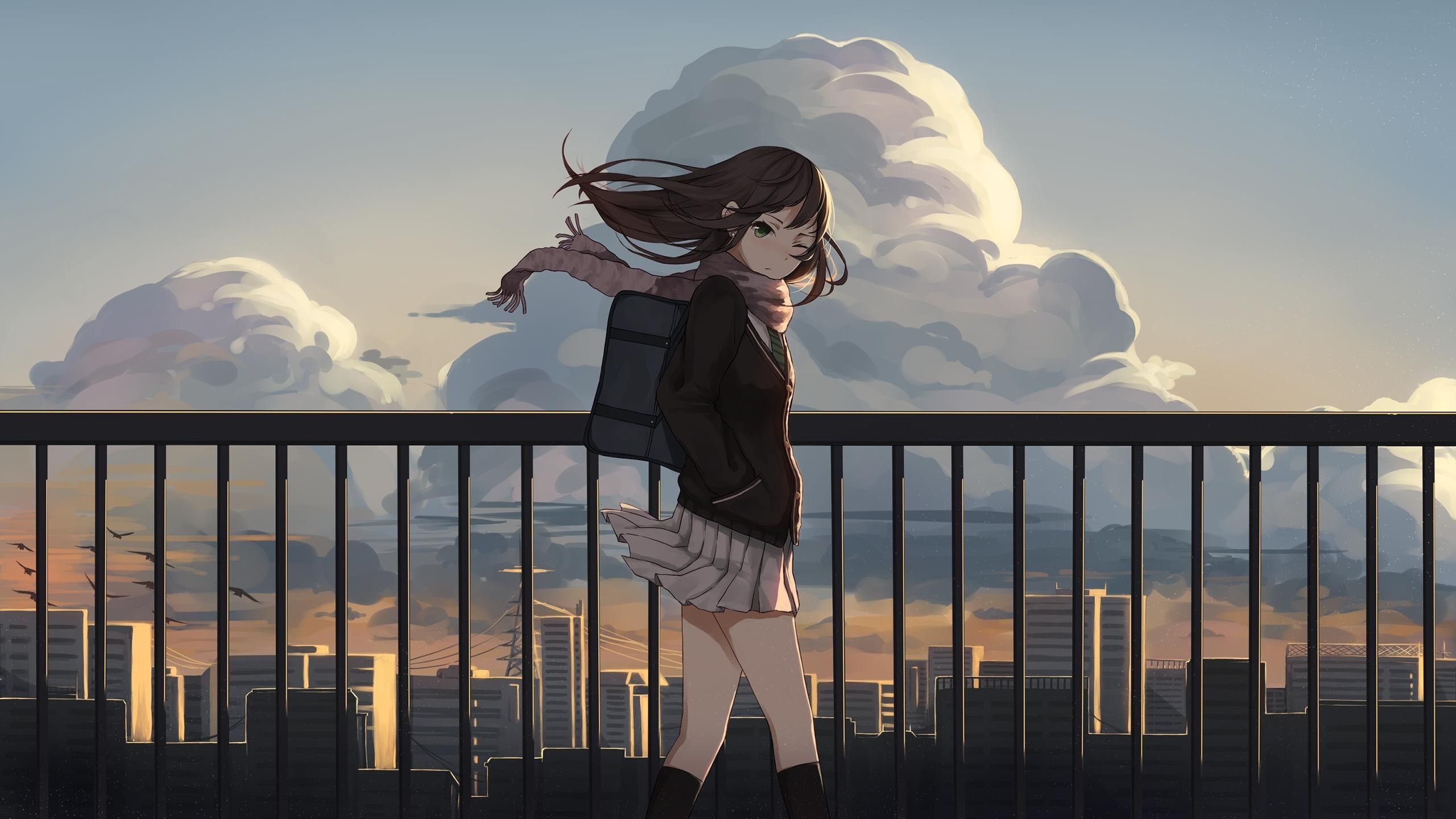 2560x1440 Anime Girls With School Bag Wallpaper