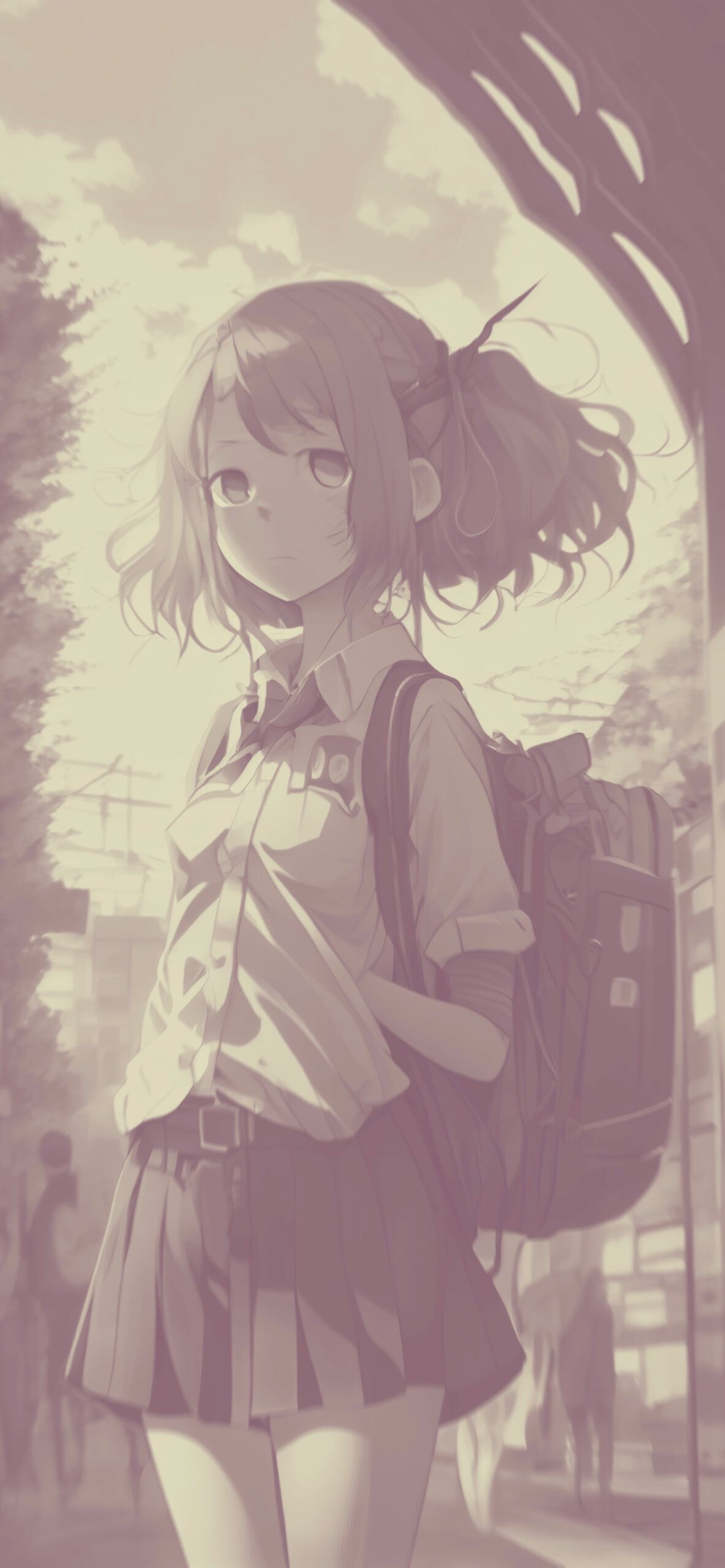 1183x2560 Anime Schoolgirl Wallpaper 4K
