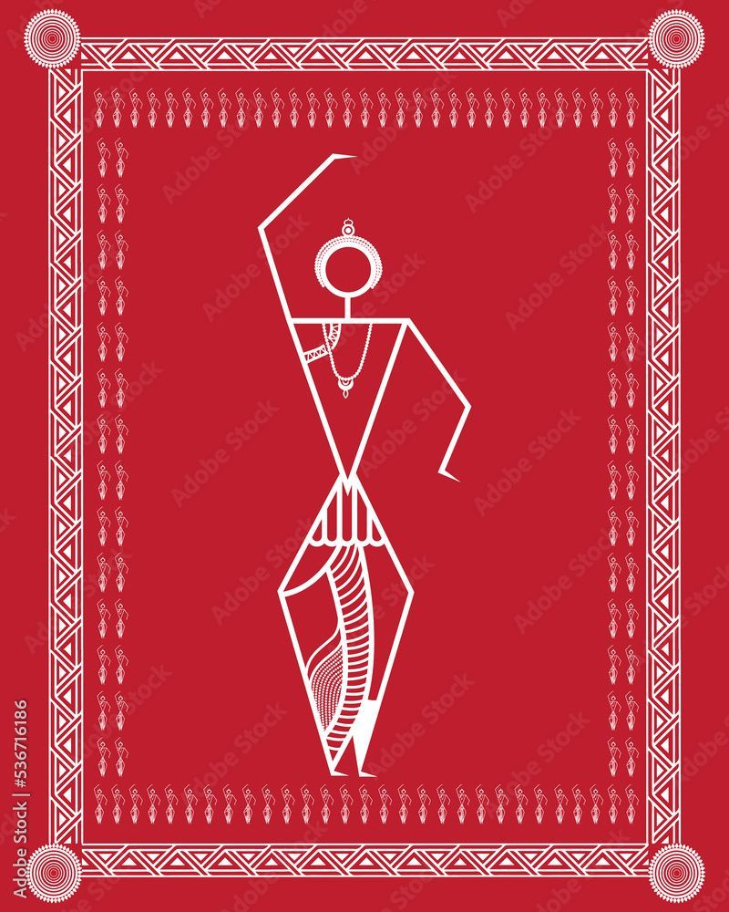 800x1000 Odissi drawing in Warli Painting