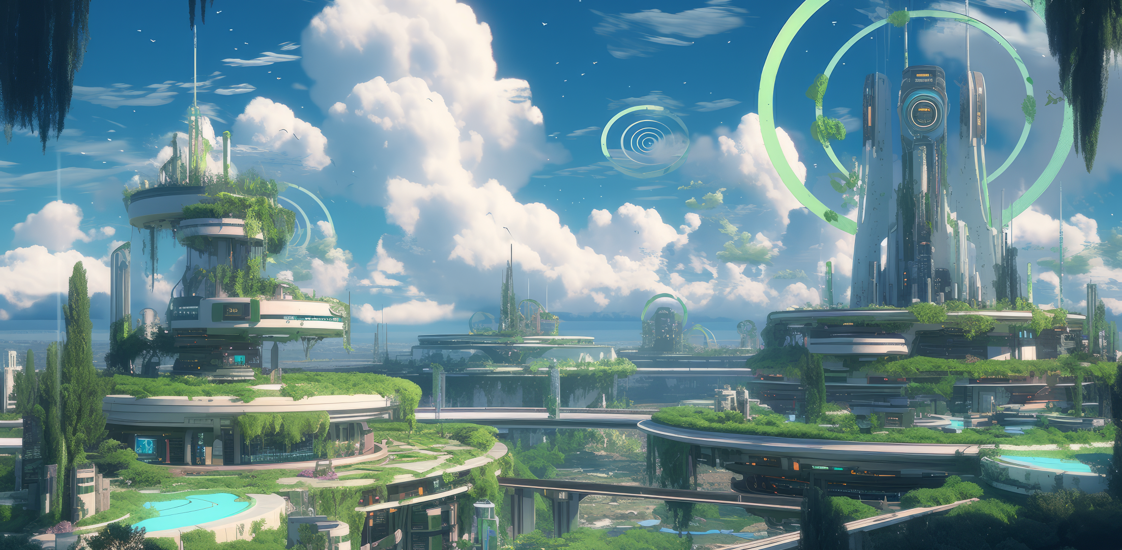 2205x1081 Futuristic City Wallpaper