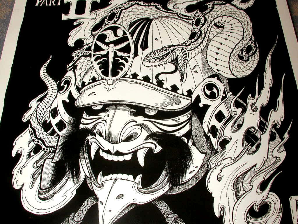 1024x768 White Drawing Of A Samurai
