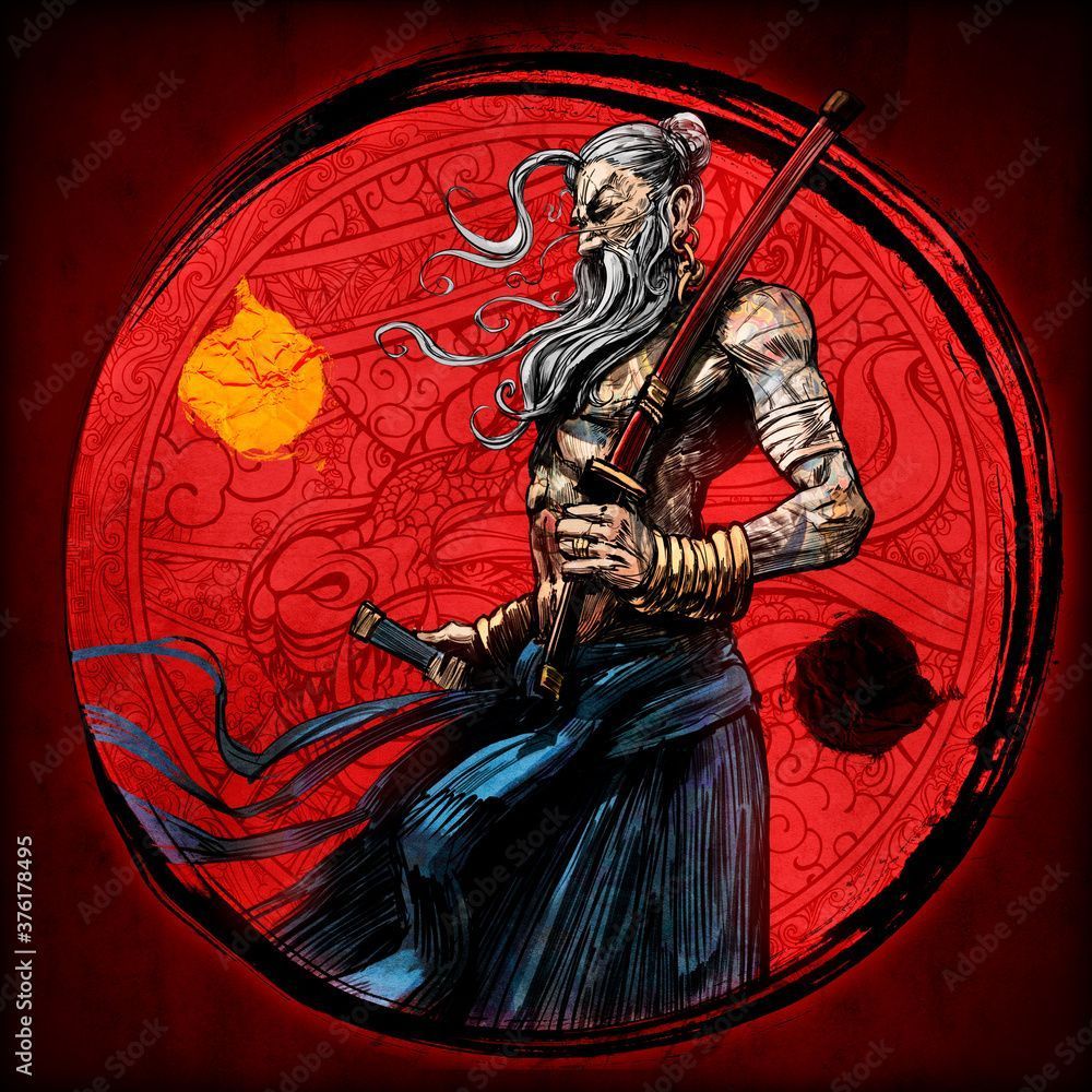 1000x1000 An old samurai grandfather with a