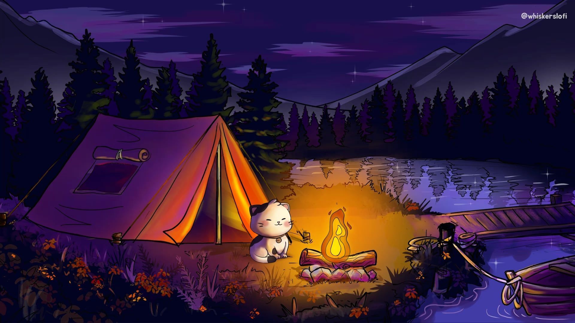 1920x1080 Campfire Cat & Lofi Track