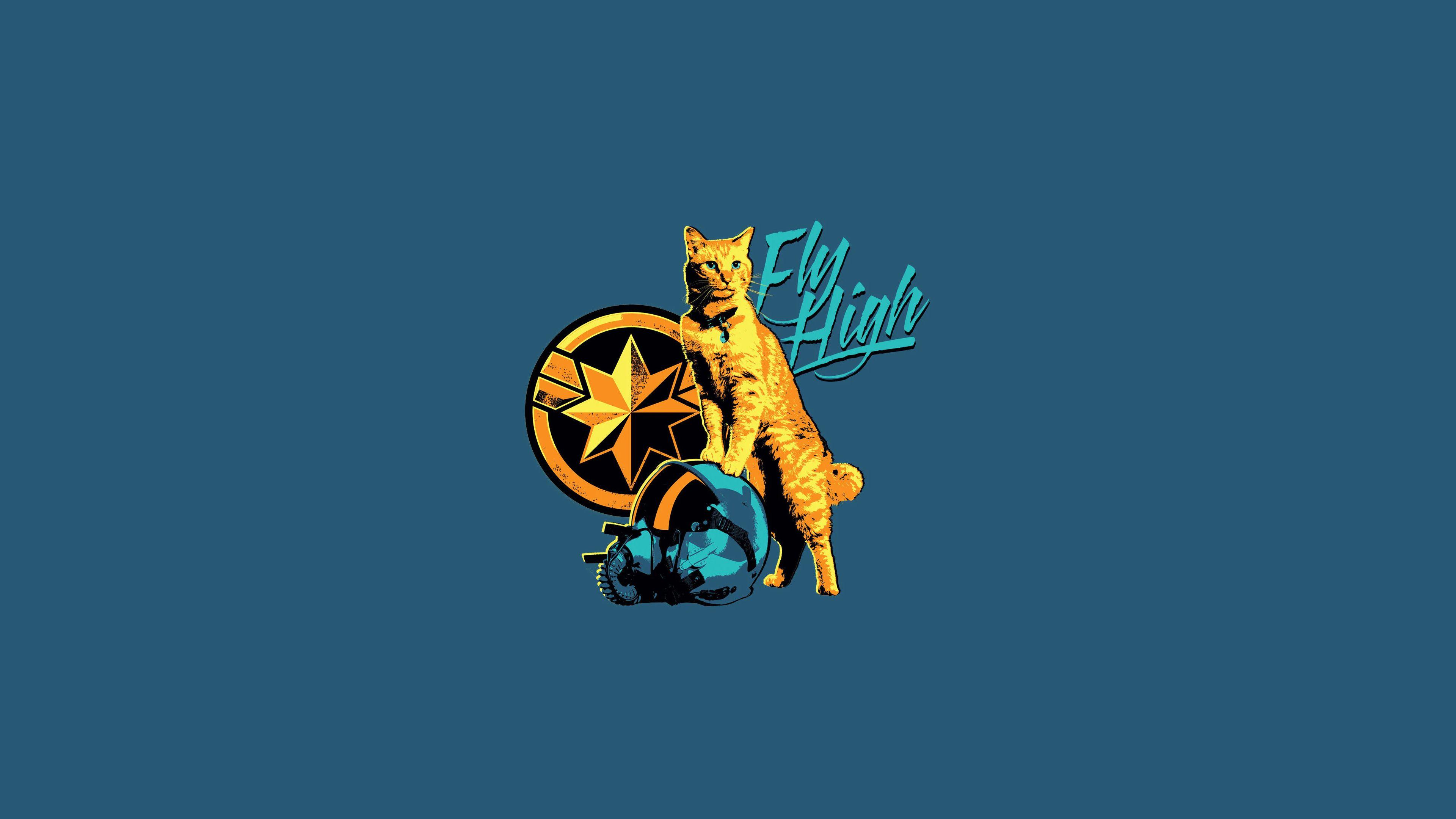 3840x2160 Captain Marvel Goose Cat Minimal Poster Wallpaper, HD