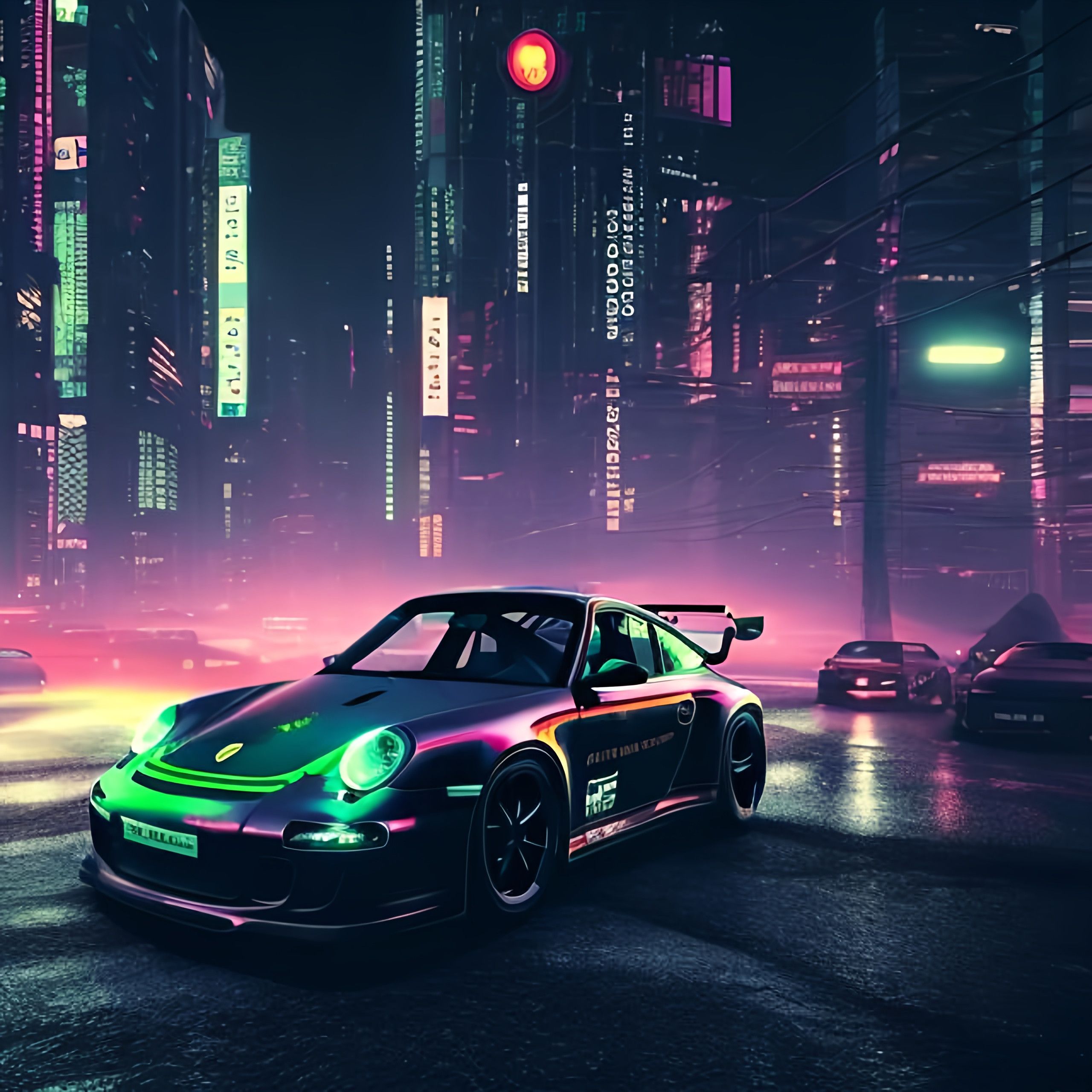 2560x2560 Porsche 997 gt cyberpunk style