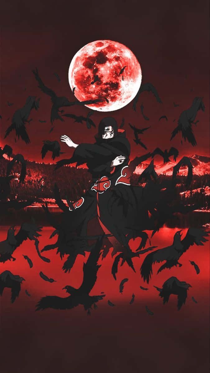 675x1200 Itachi Red Moon Crows Wallpaper