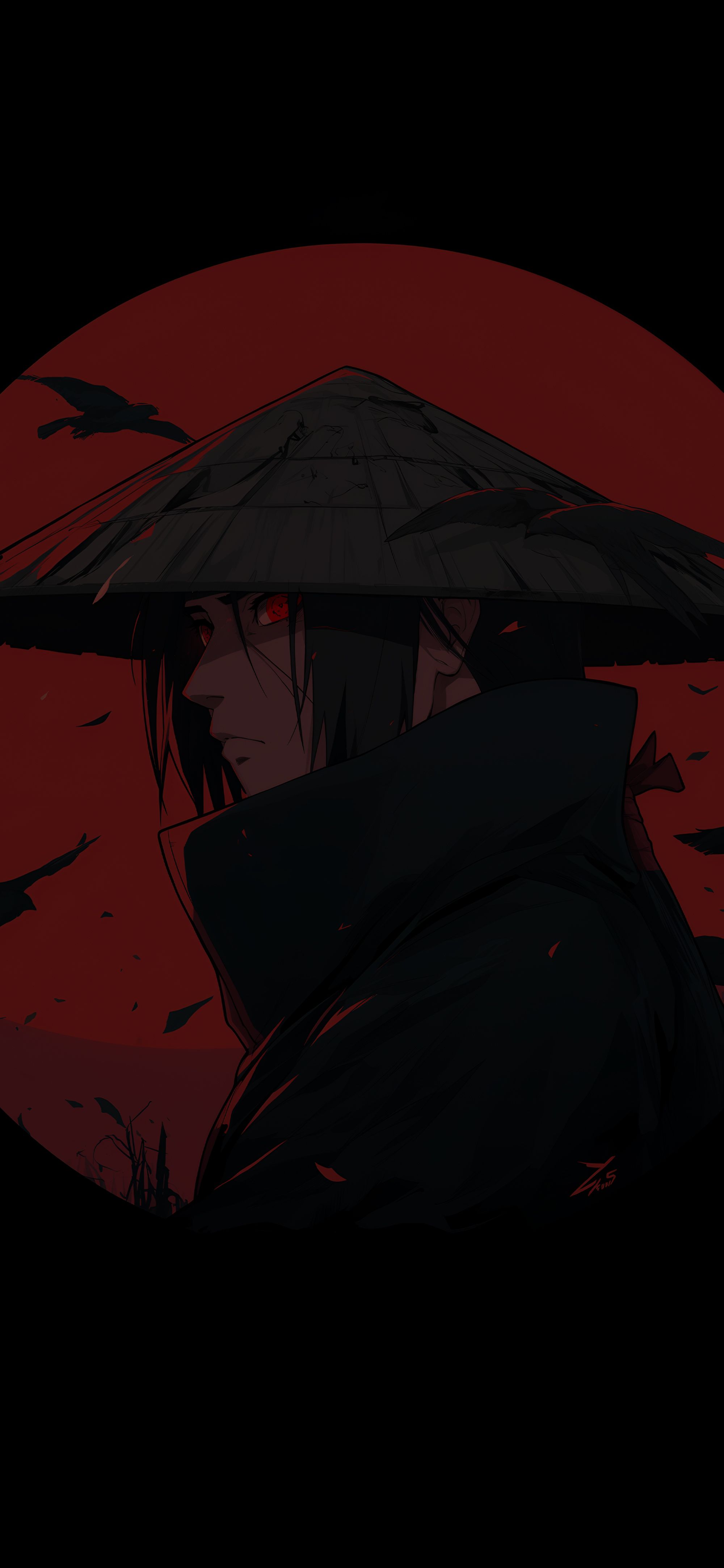 2000x4329 Itachi Uchiha Red Moon Wallpaper