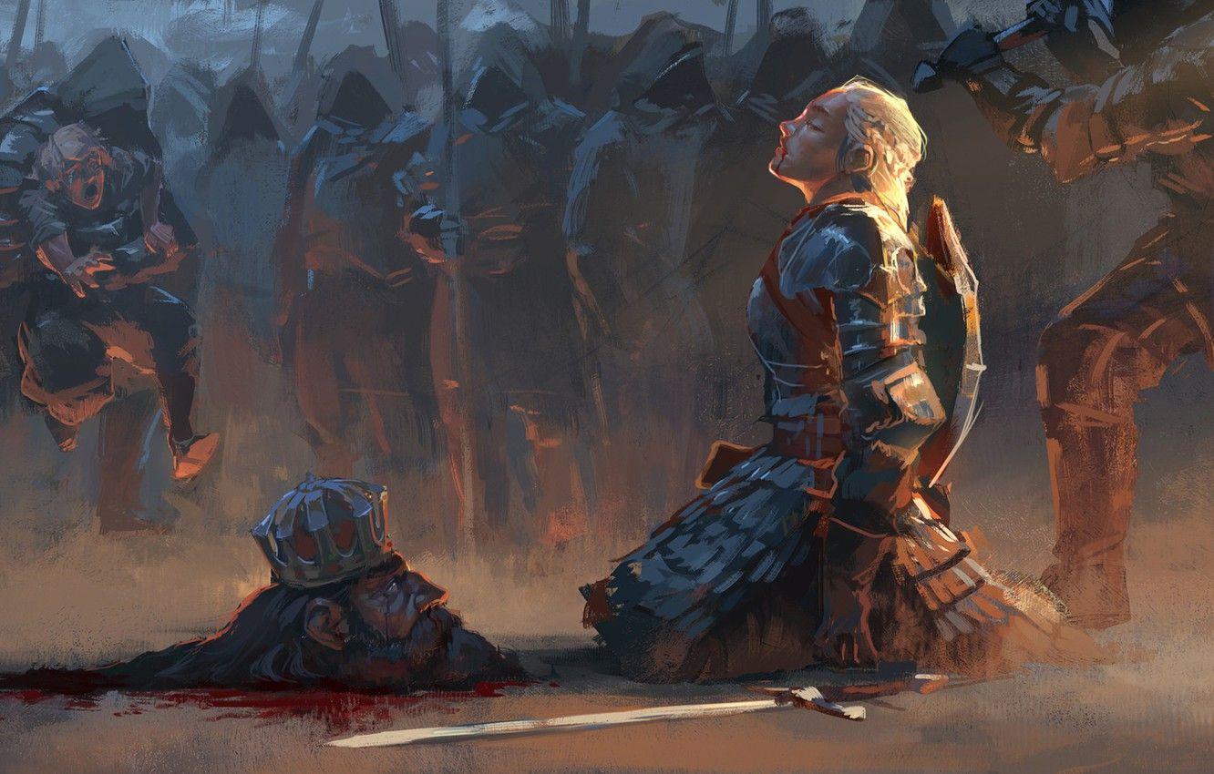 1332x850 Wallpaper girl, sword, blood, fantasy, soldiers, armor