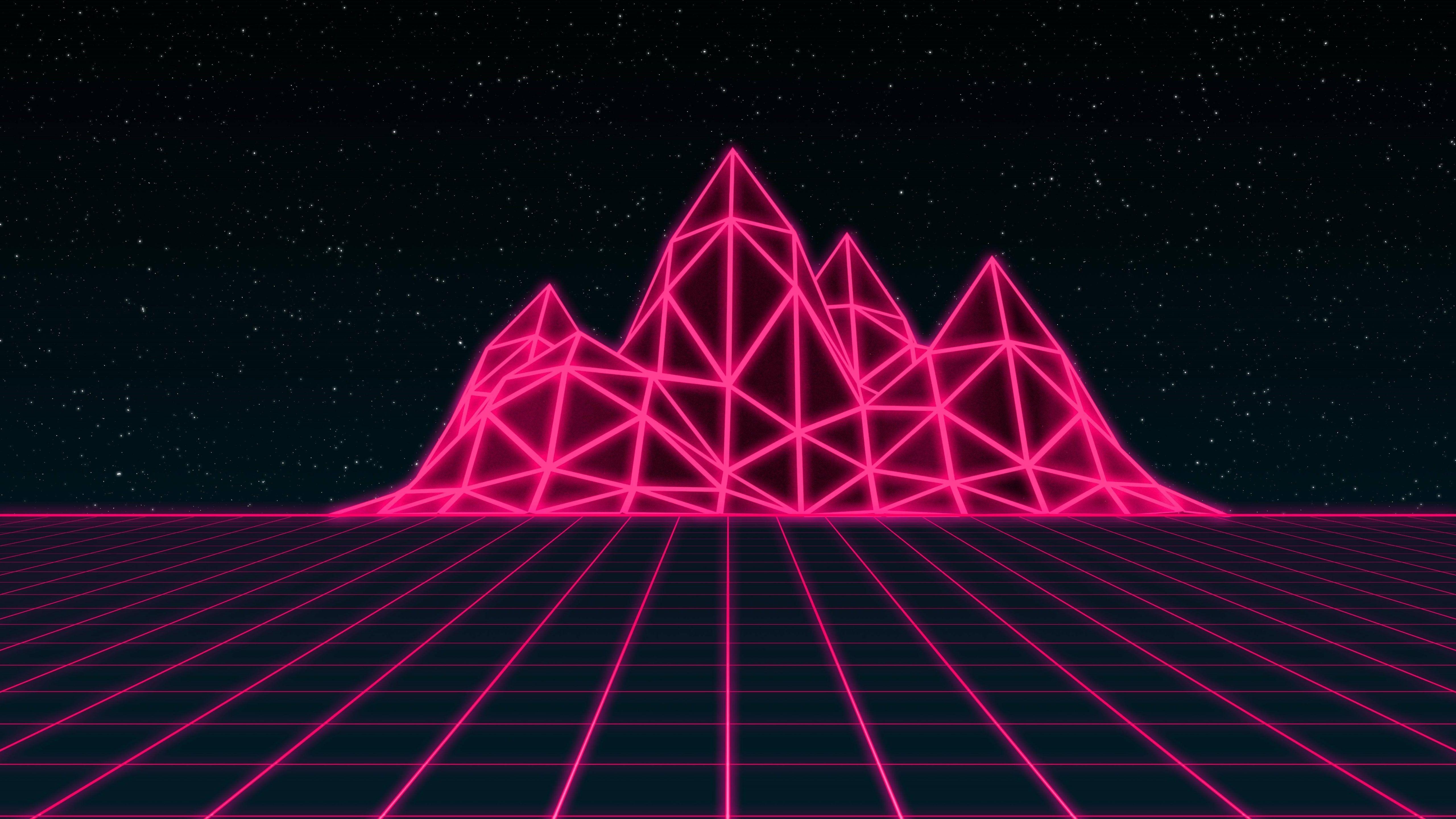 5120x2880 HD wallpaper: retrowave, neon art, purple, synthwave, retro