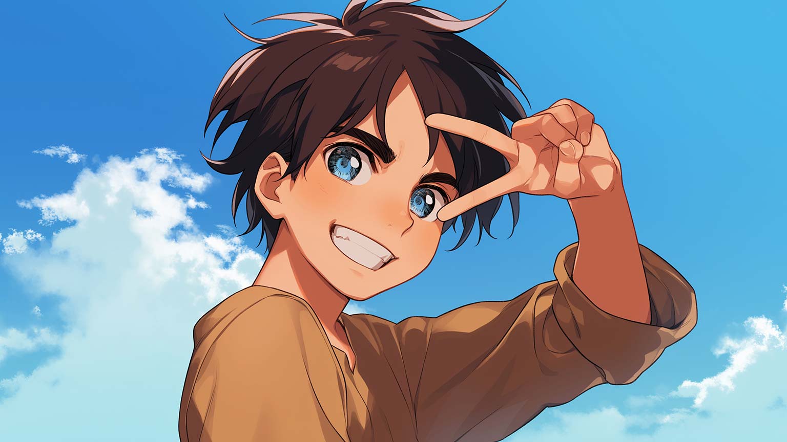 1536x864 Attack on Titan Eren Yeager Peace Sign