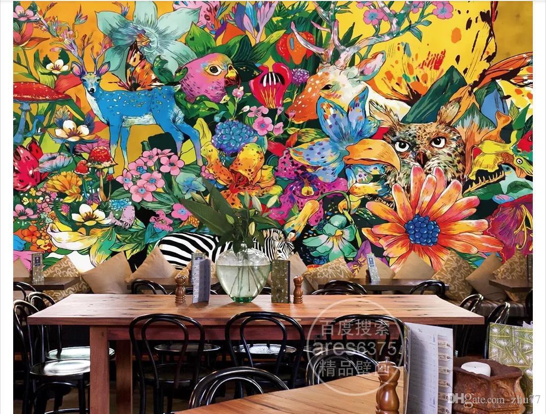 1076x816 Custom 3D Silk Photo Mural Wallpaper Vintage Hand Painted European Animal Zebra Flower Flower Mural Background Wall Sticker Papel De Parede