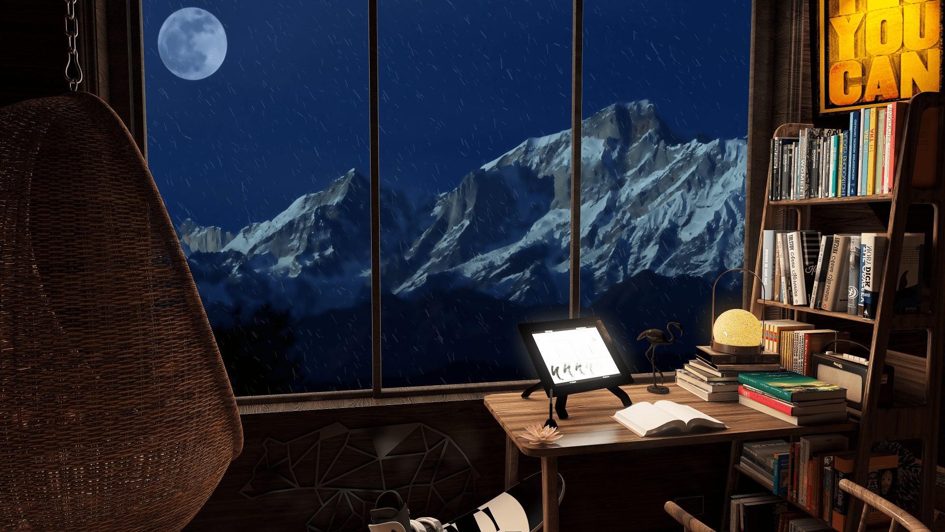 1920x1080 Study with Moonlight and Blizzard ❄️
