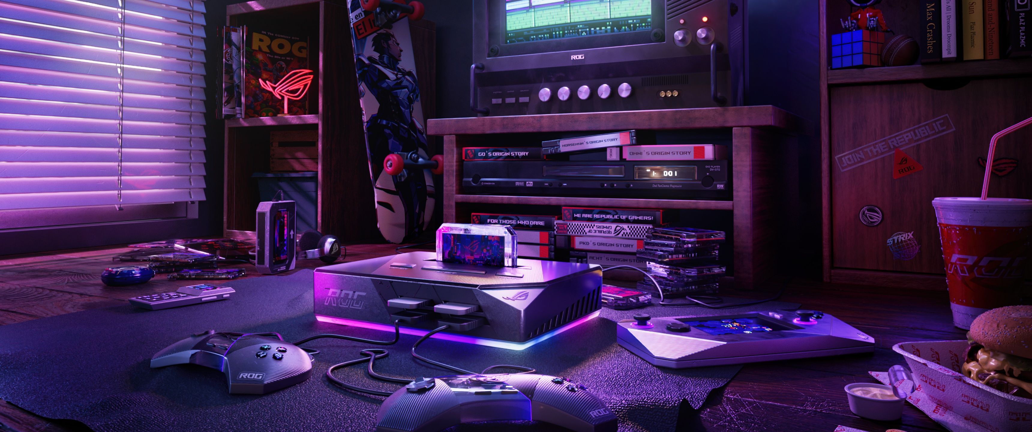 3440x1440 Retro Wallpaper 4K, Gaming room, Gaming console