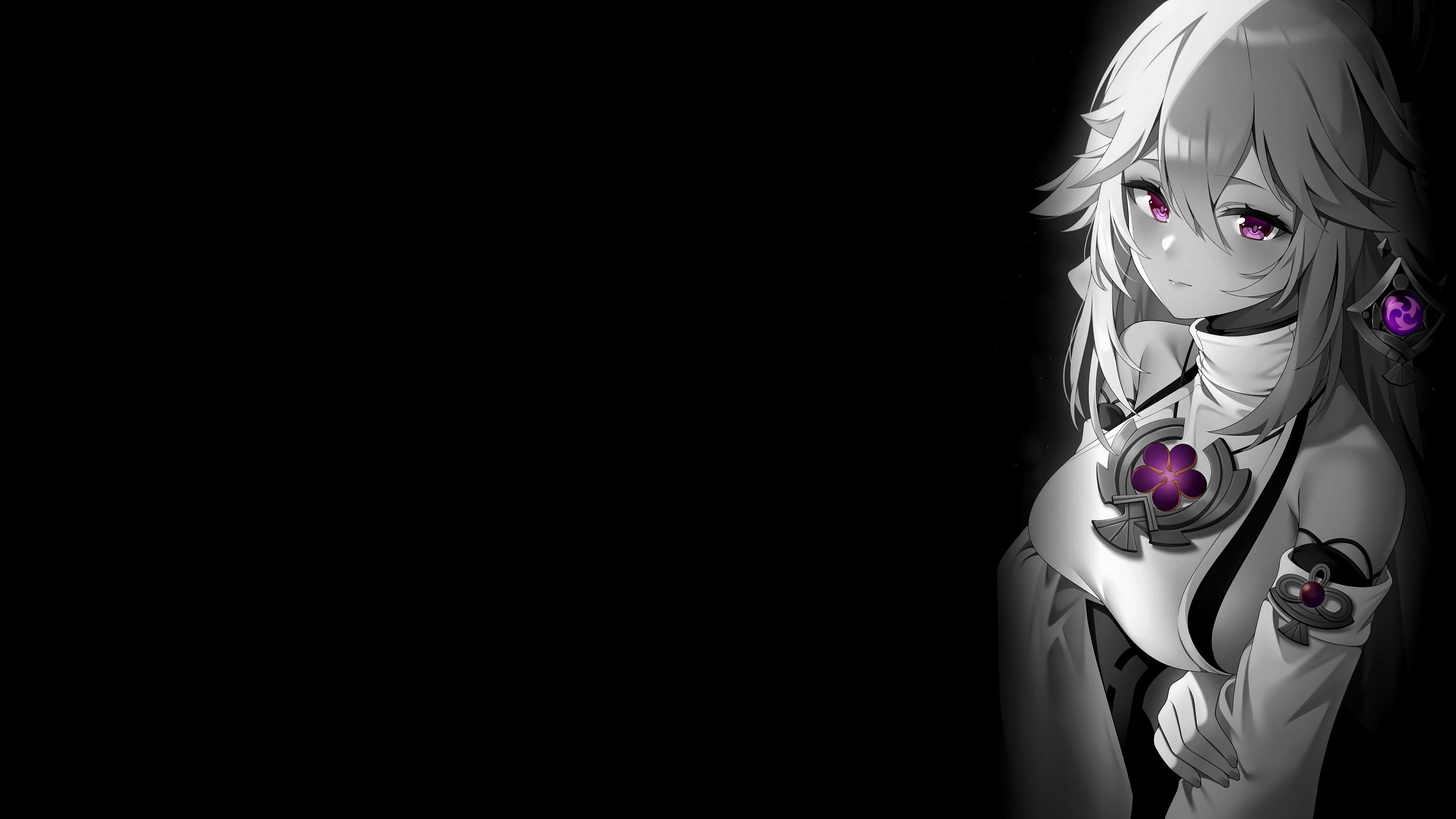 3840x2160 Anime Girls Selective Coloring Black