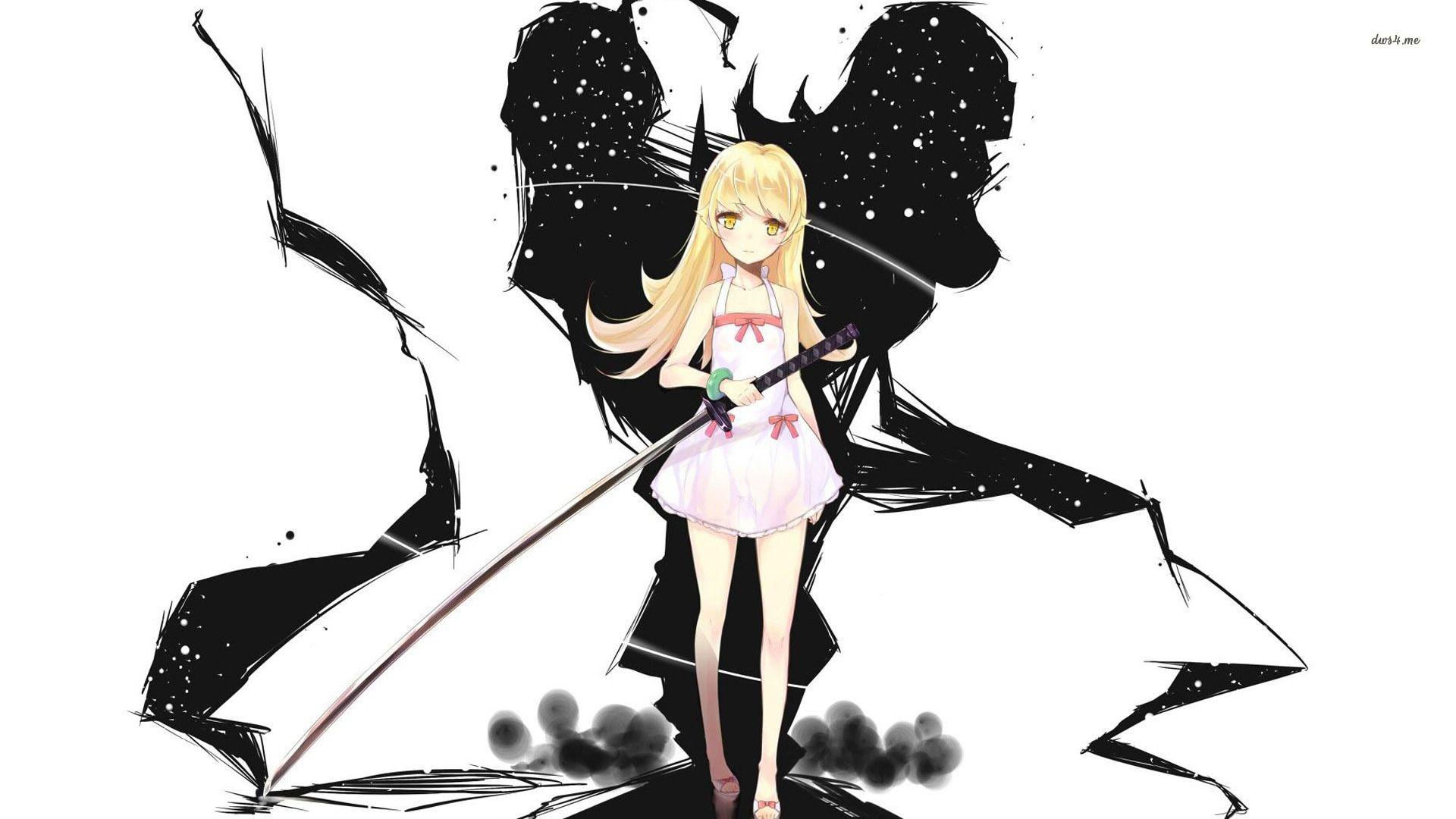 1920x1080 Shinobu Oshino with a sword wallpaper