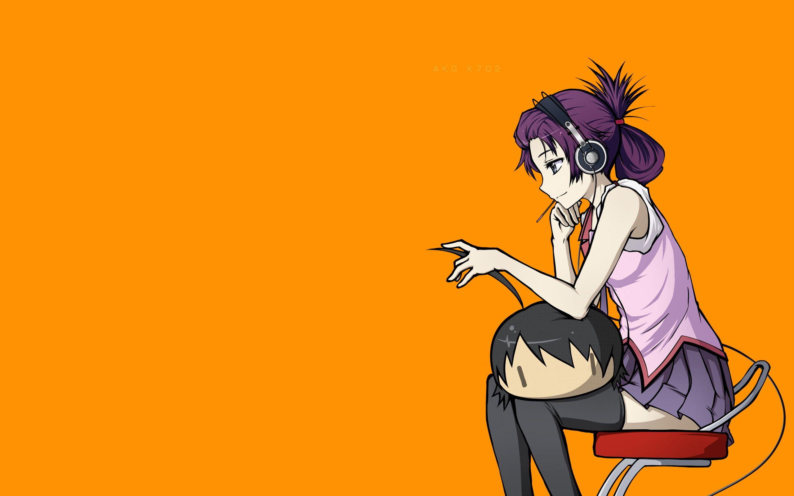 2560x1600 Monogatari Series Senjougahara Hitagi Orange Background