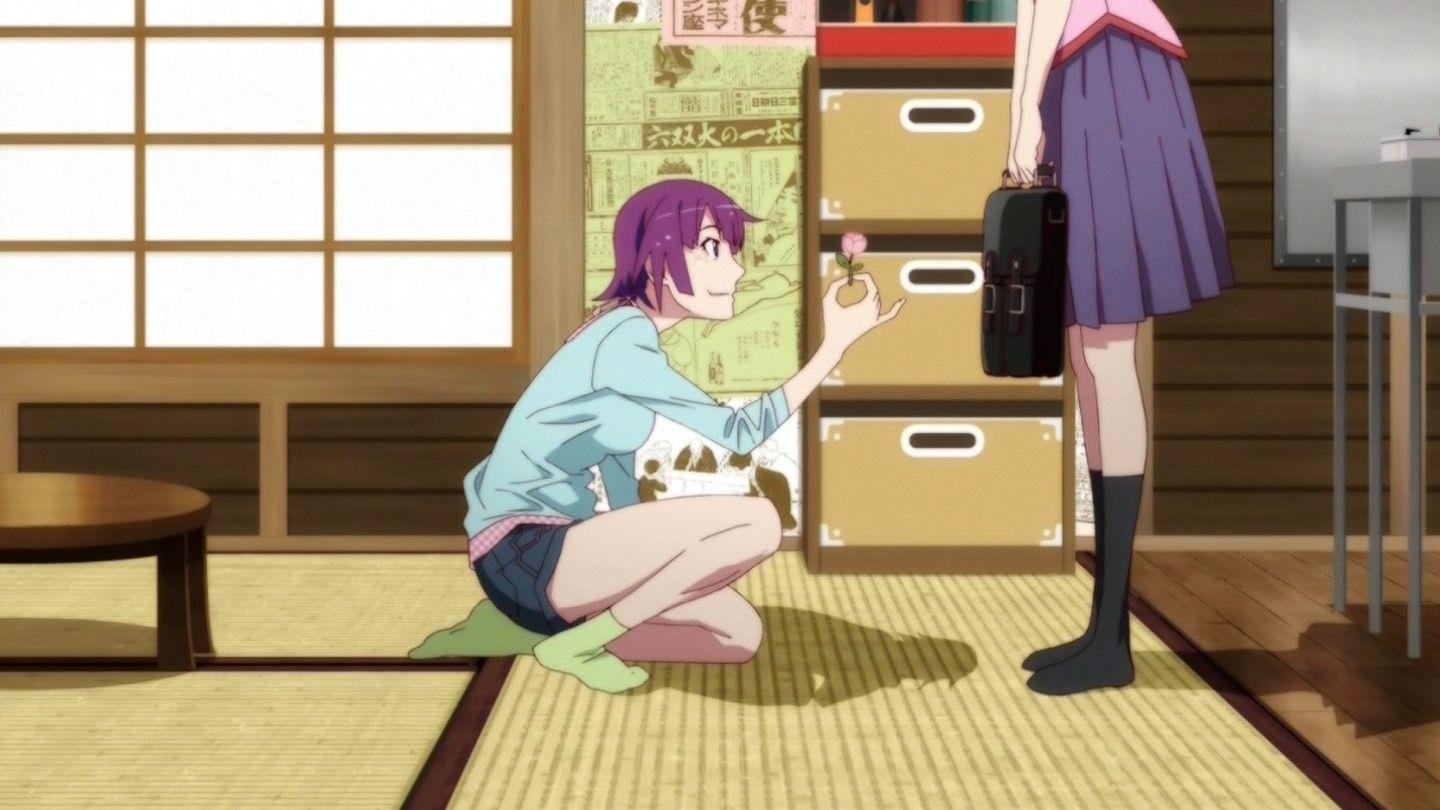 1440x810 white, screenshots, Hanekawa Tsubasa, Senjougahara Hitagi