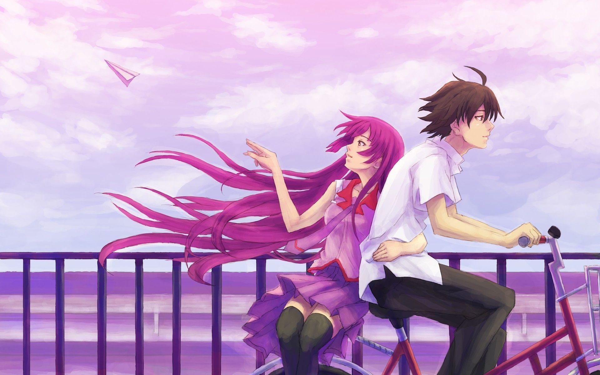 1920x1200 Monogatari Series, Senjougahara Hitagi, Araragi Koyomi