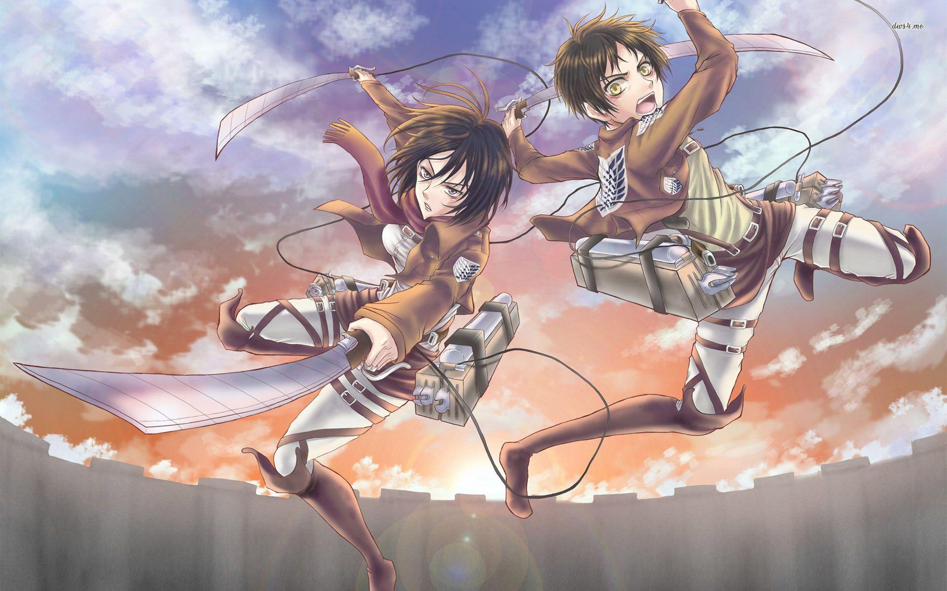 1920x1200 Eren Yeager and Mikasa Ackerman on Titan wallpaper