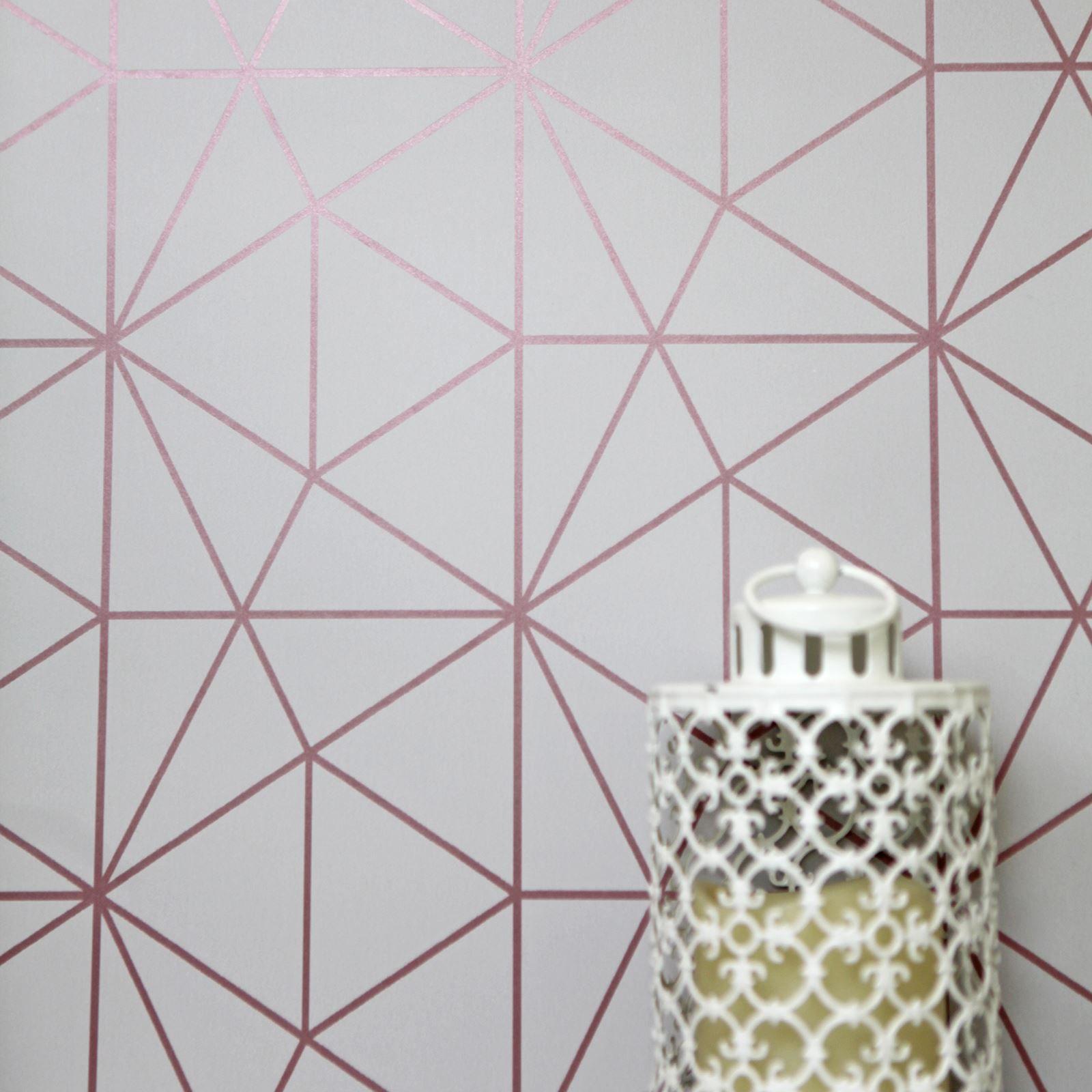 1600x1600 METRO PRISM GEOMETRIC TRIANGLE WALLPAPER GREY / ROSE GOLD