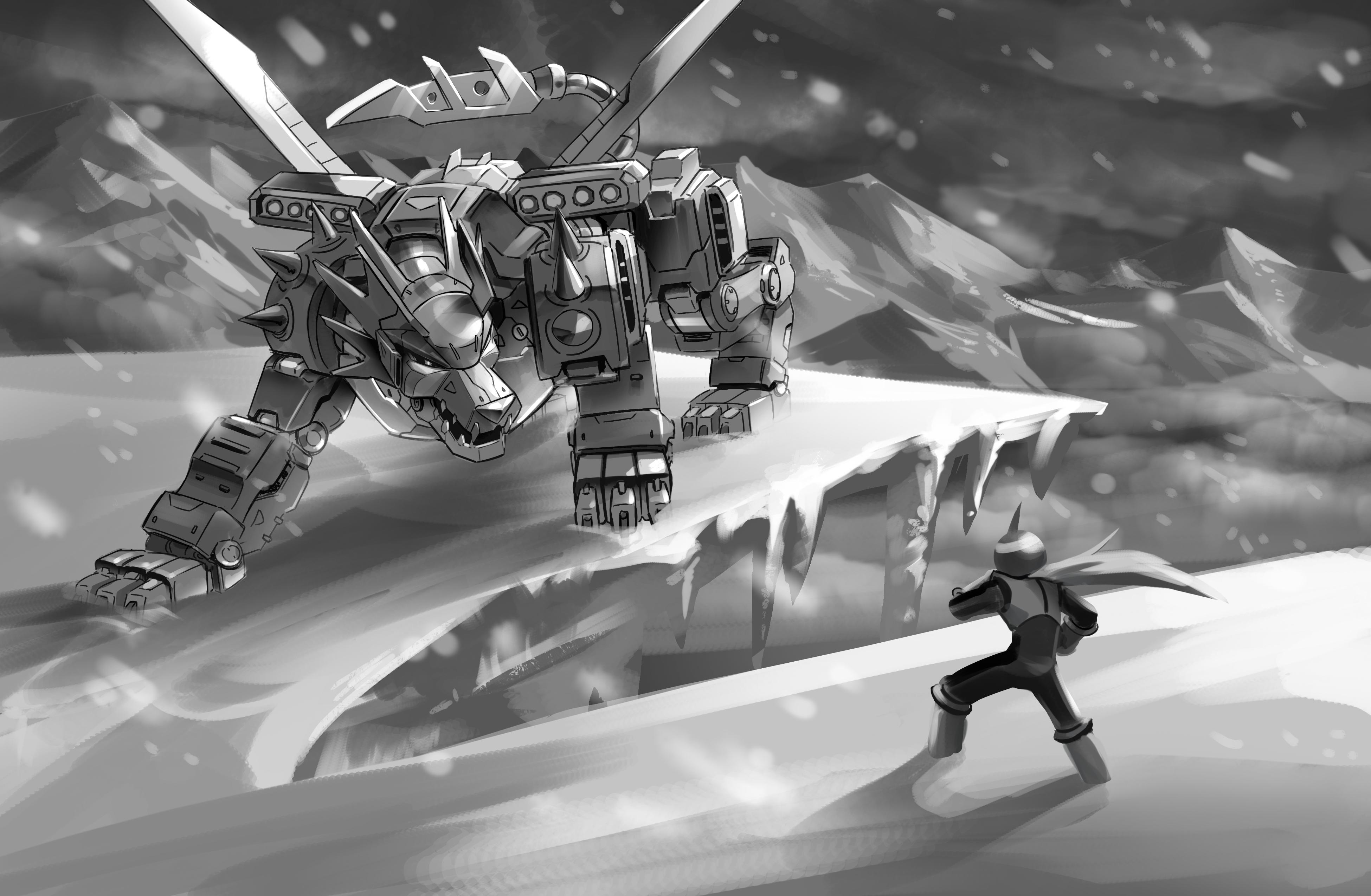 3900x2550 The B&W of MetalGarurumon and Protomon