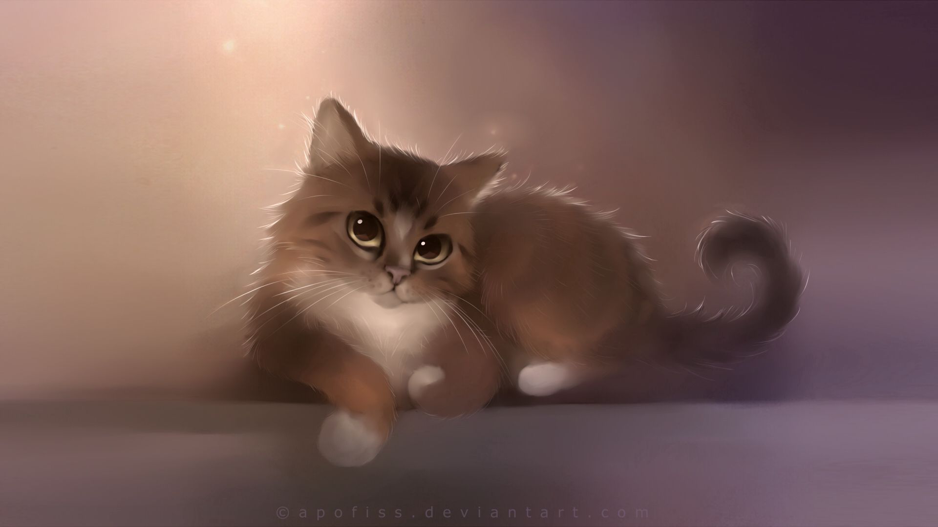 1920x1080 Desktop wallpaper: Cute Cat, Art, Apofiss, Cat, Picture, Drawing 4K free download for PC. 77951