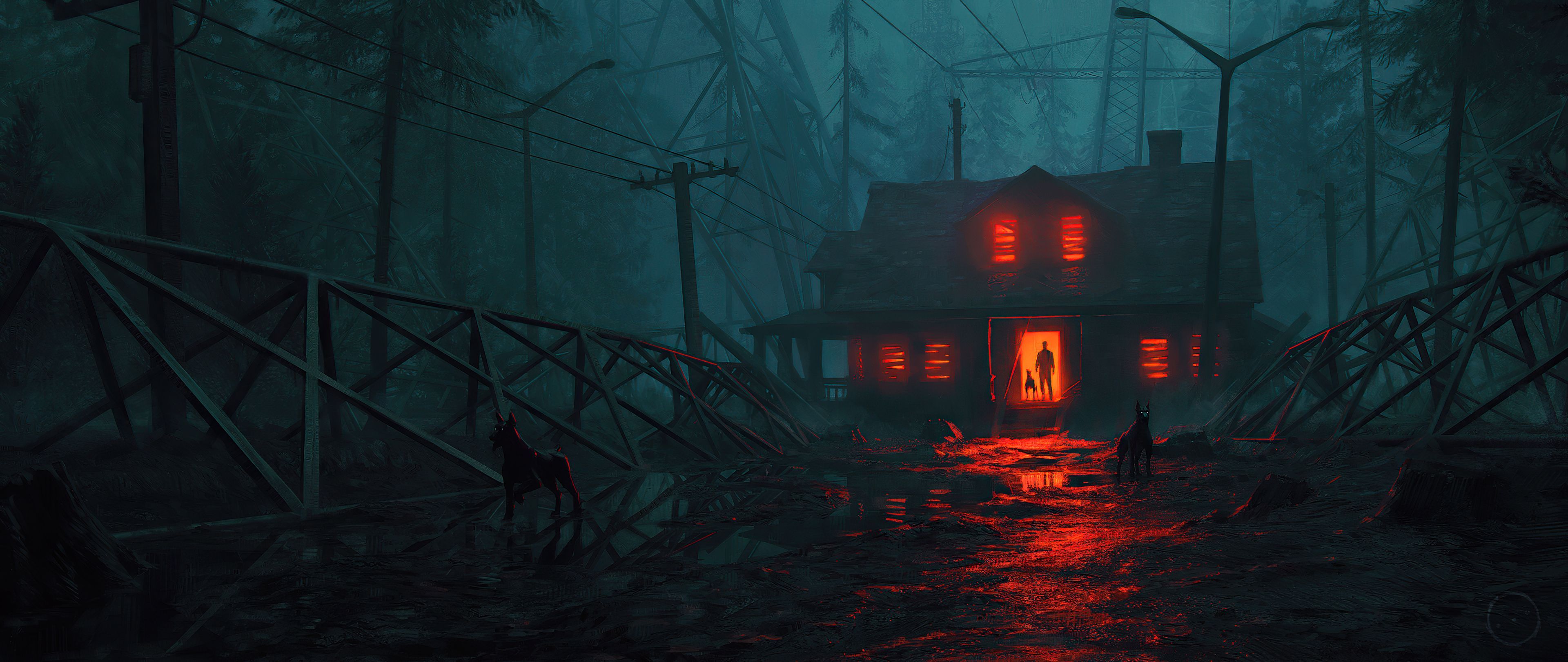 3840x1620 Dark House HD Wallpaper