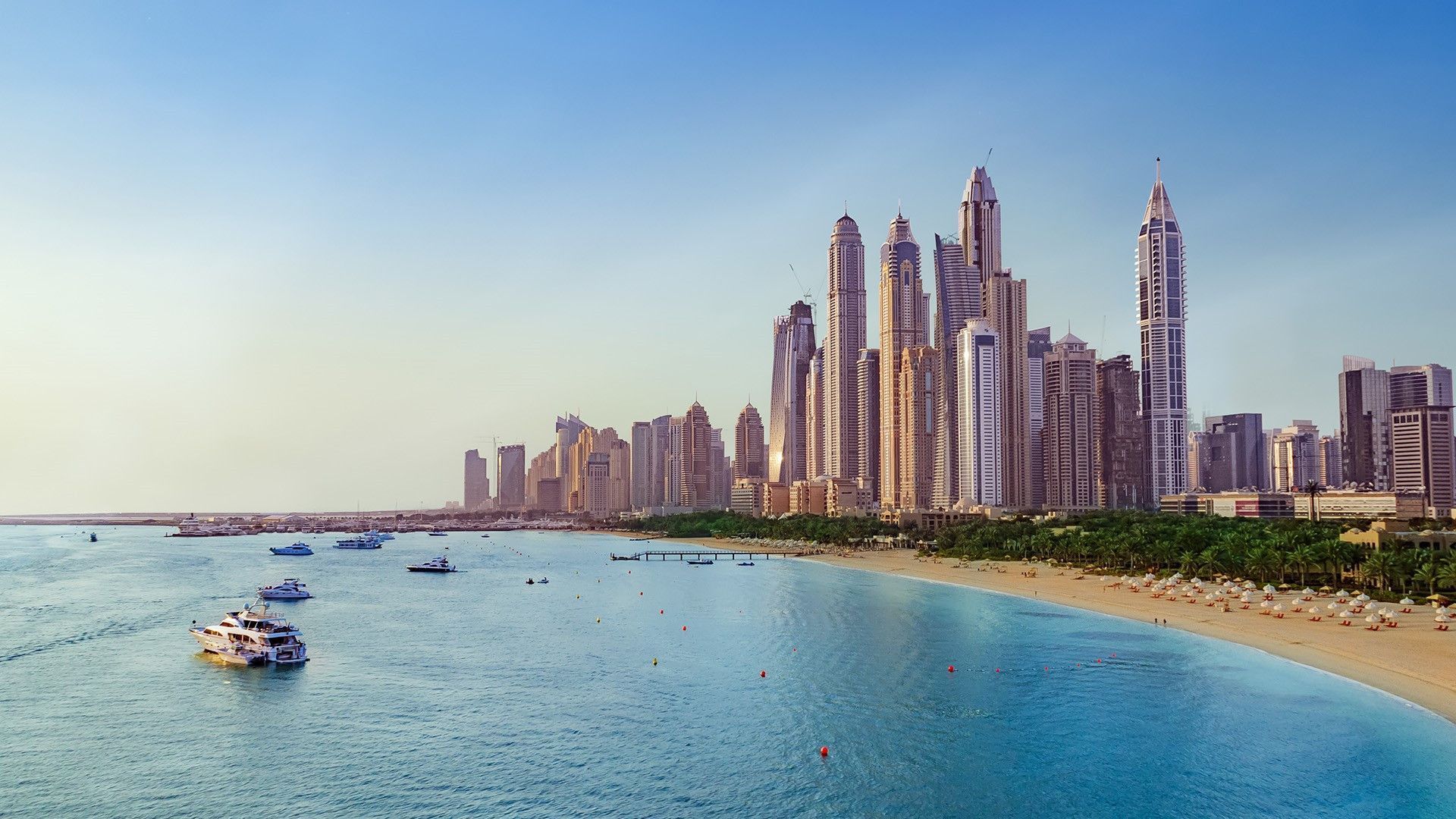 1920x1080 Beach with boats near Dubai Marina