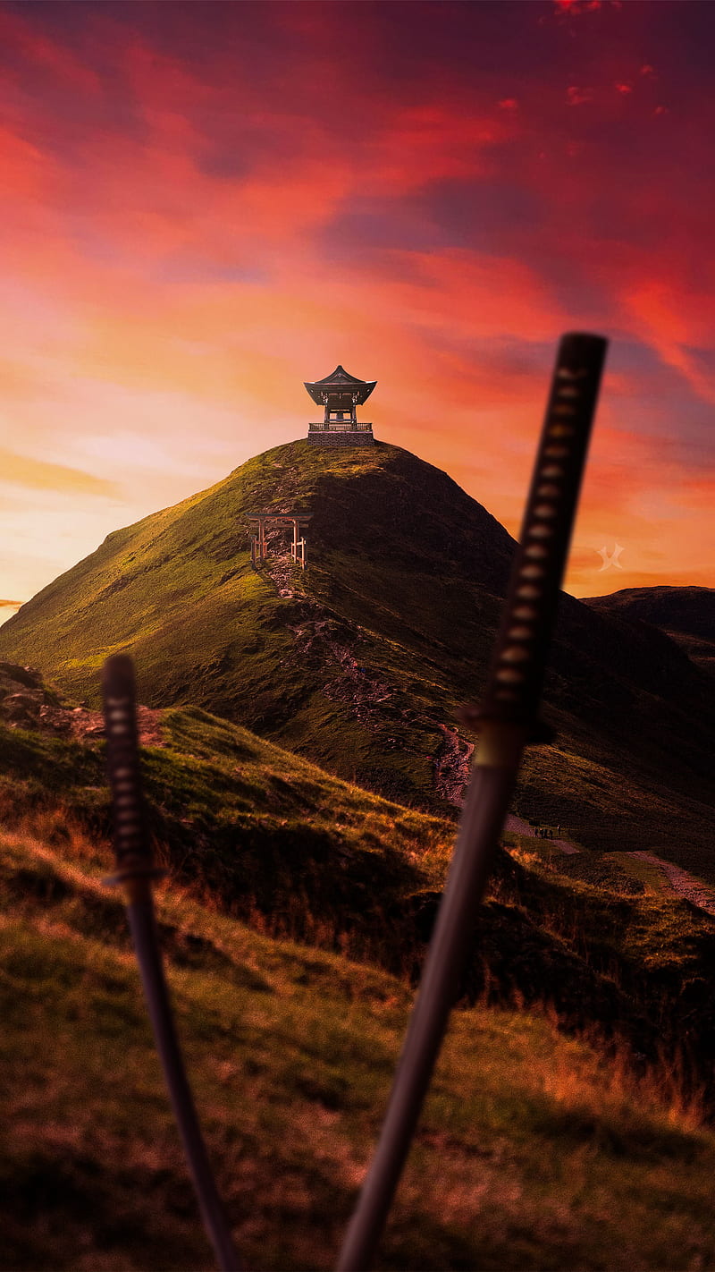 800x1422 HD samurai sunset wallpaper