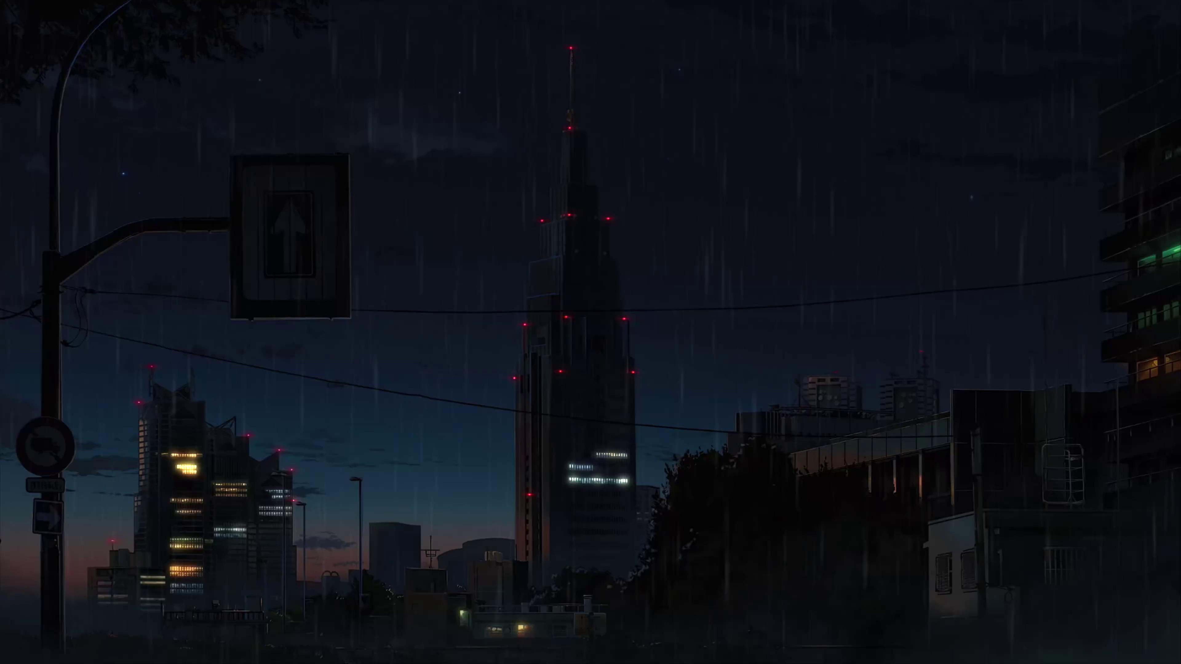 3840x2160 Rainy Night City Live Wallpaper