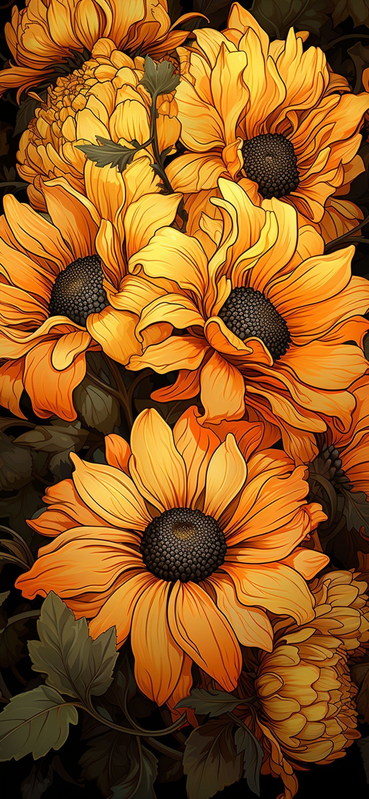 1183x2560 Beautiful Sunflowers Art Wallpaper