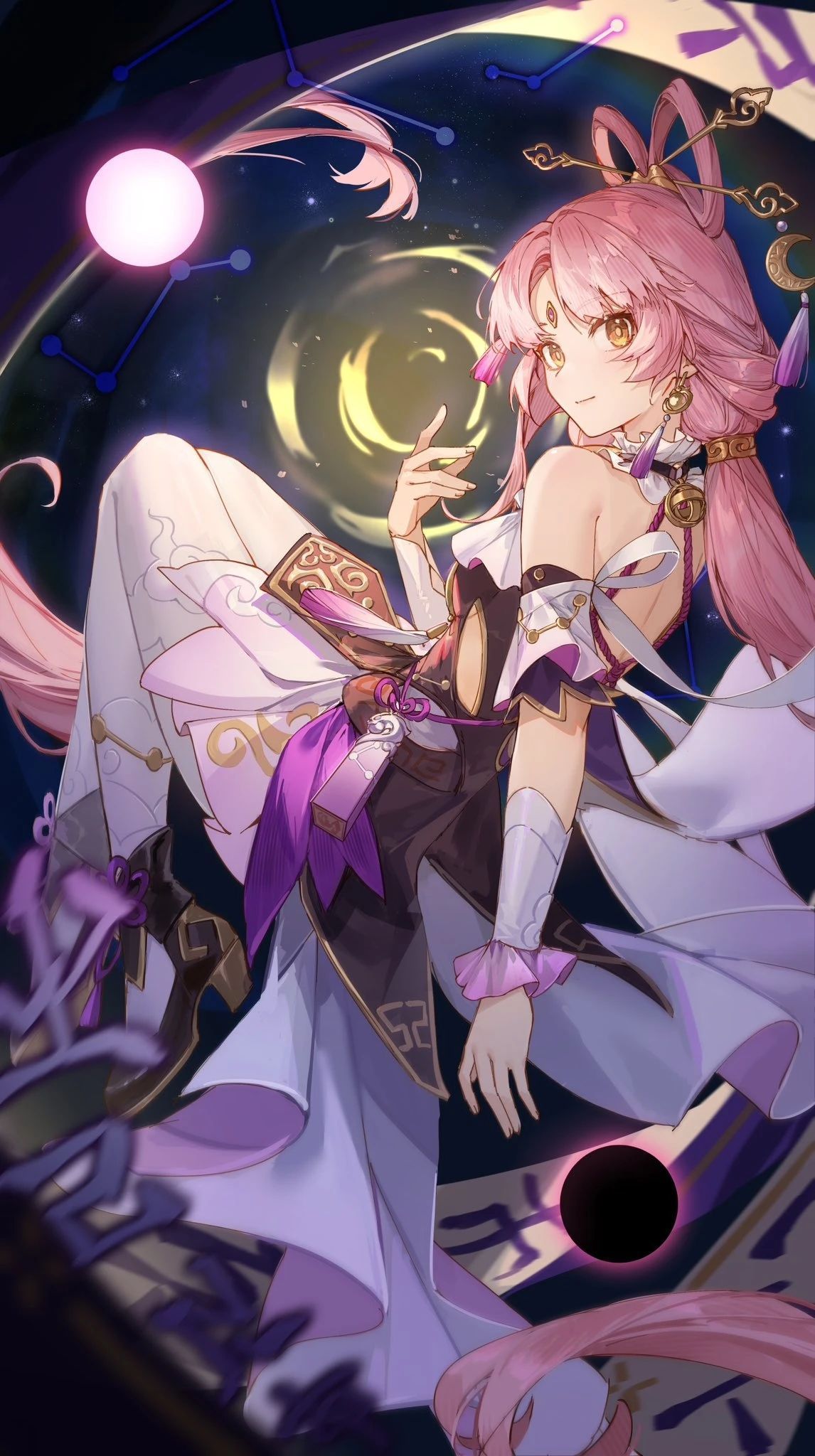 1146x2048 long hair, pink hair, smiling, looking