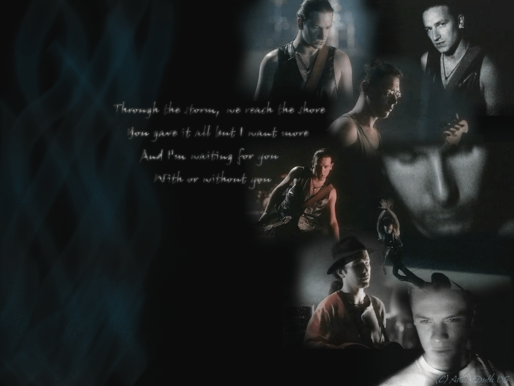 1024x768 Wallpaper w/ lyrics from U2's song With or Without You