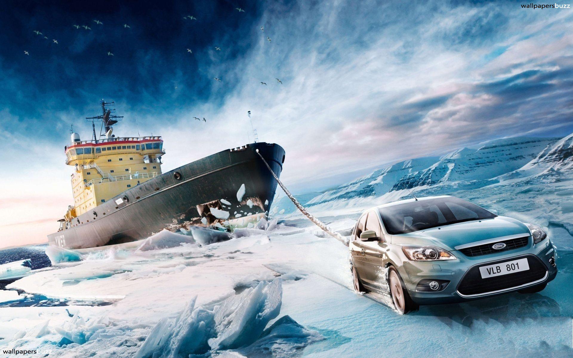 1920x1200 Ford Focus on ice HD Wallpaper