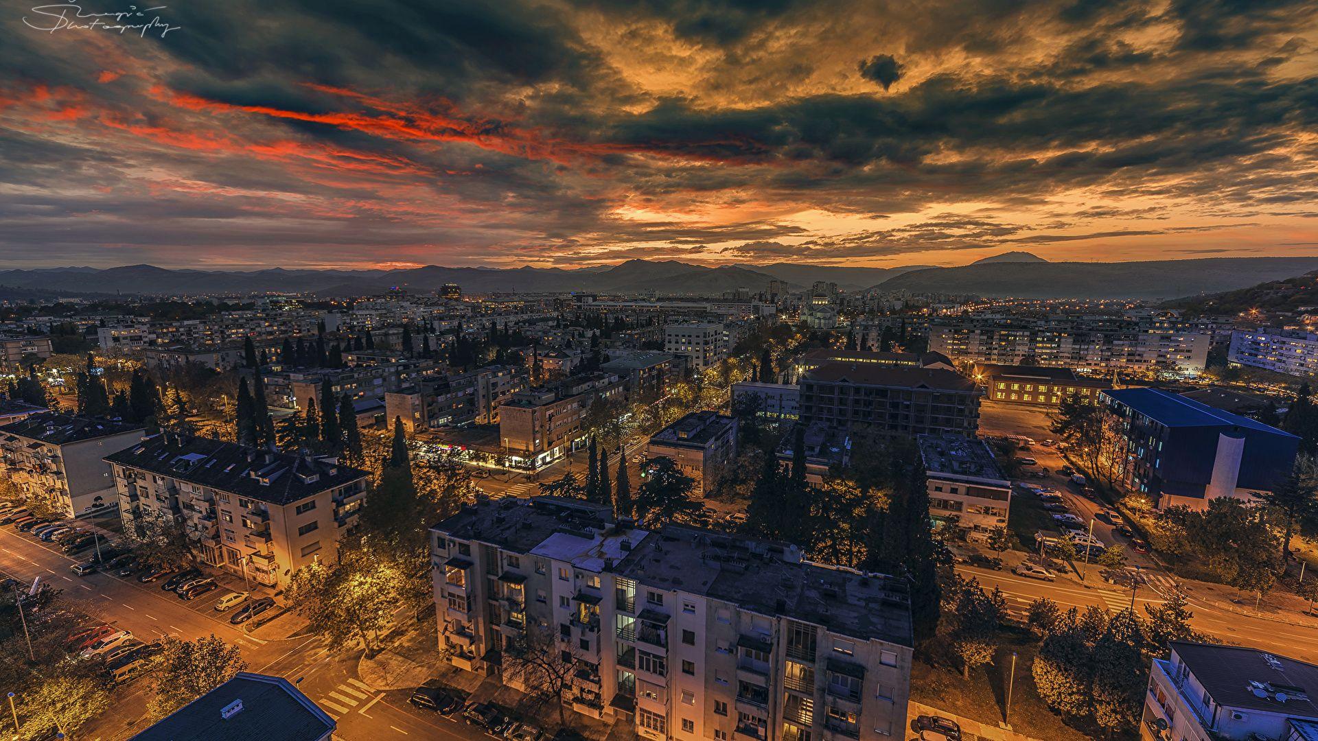 1920x1080 image Montenegro Podgorica Sky Street Evening Cities